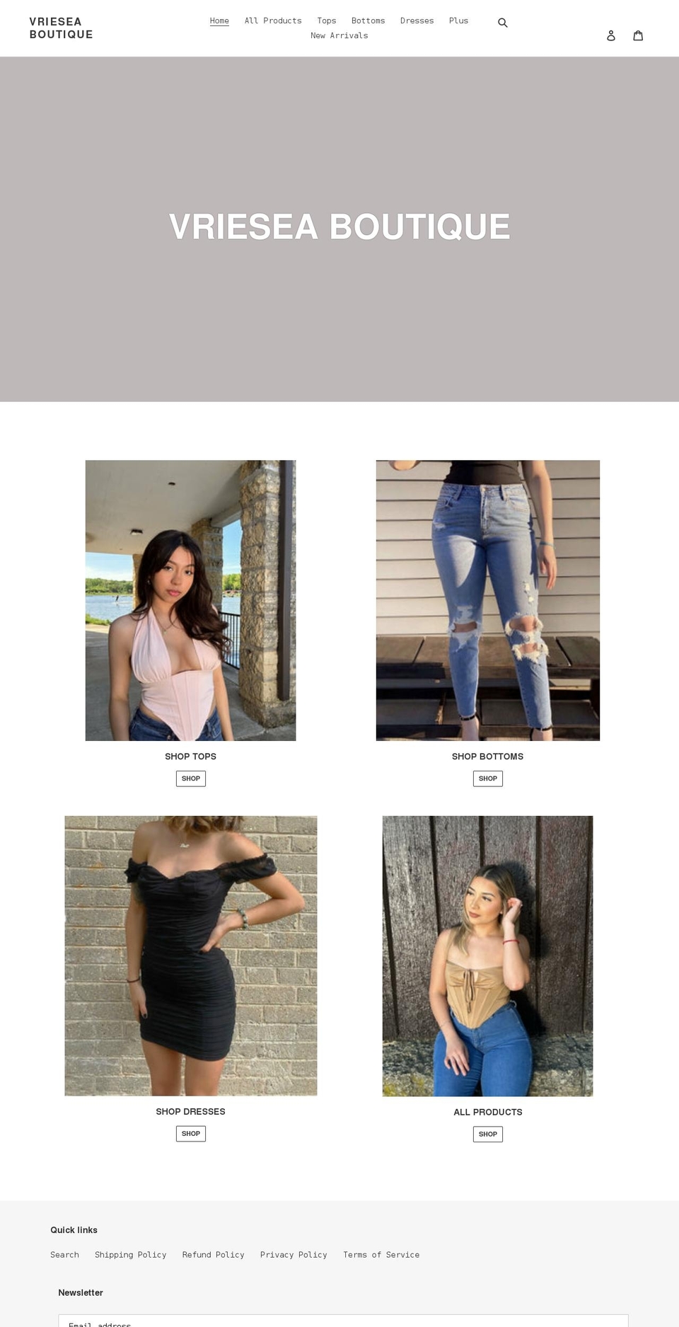 vrieseaboutique.com shopify website screenshot
