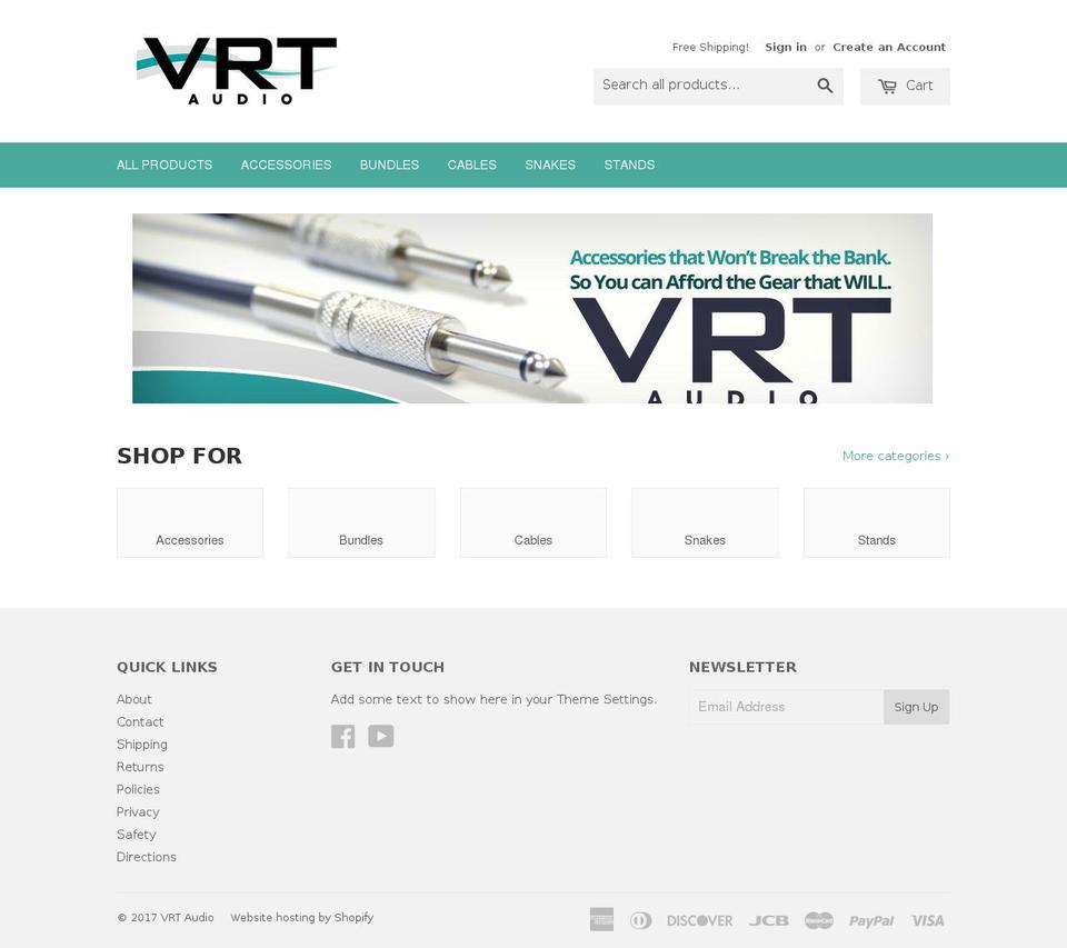vrtaudio.com shopify website screenshot