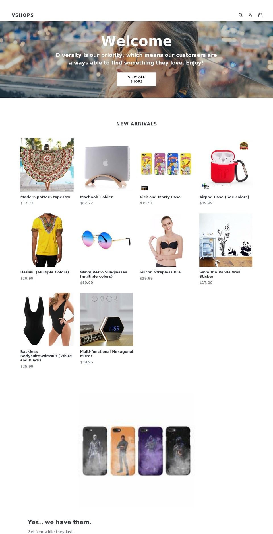 vshops.us shopify website screenshot