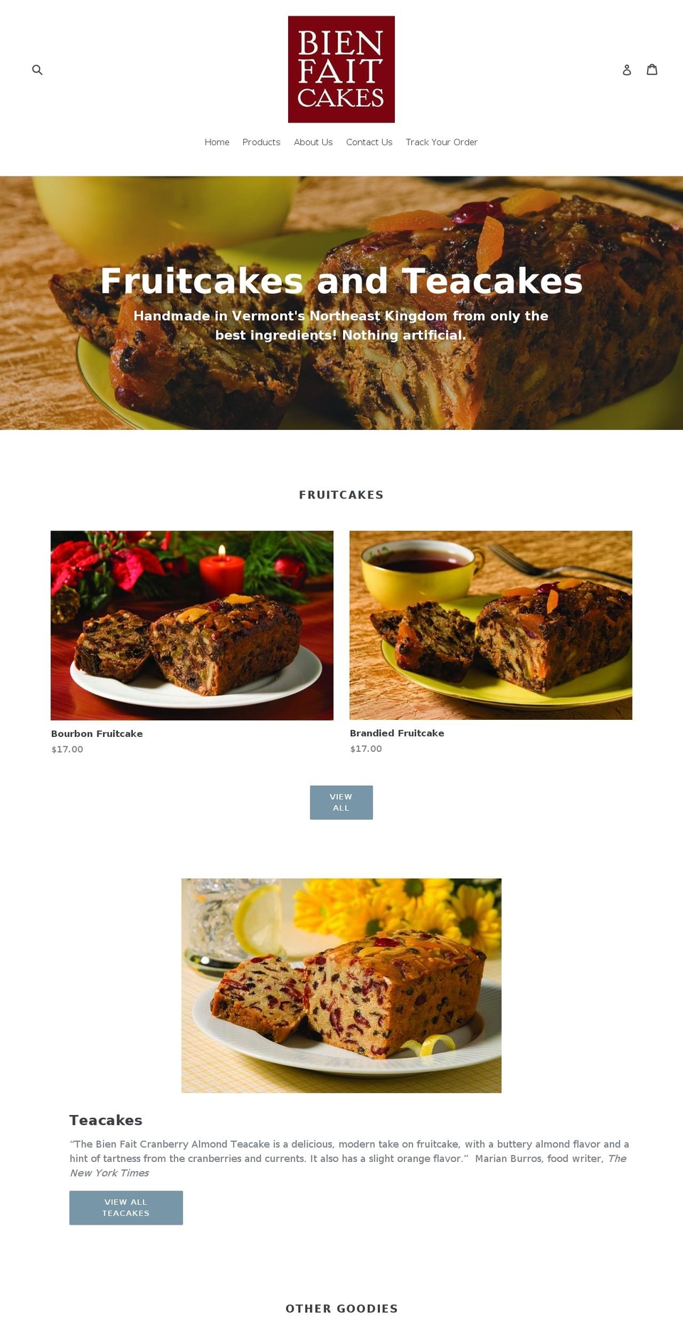 vtfruitcakes.org shopify website screenshot