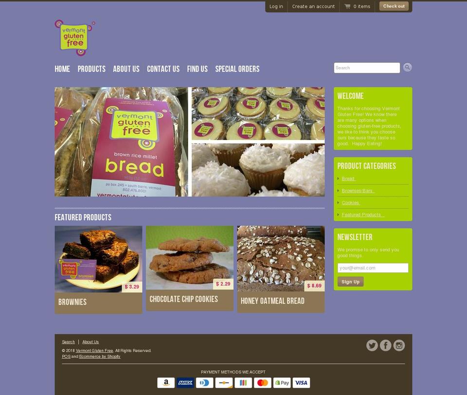 vtglutenfree.com — Shopify storefront screenshot