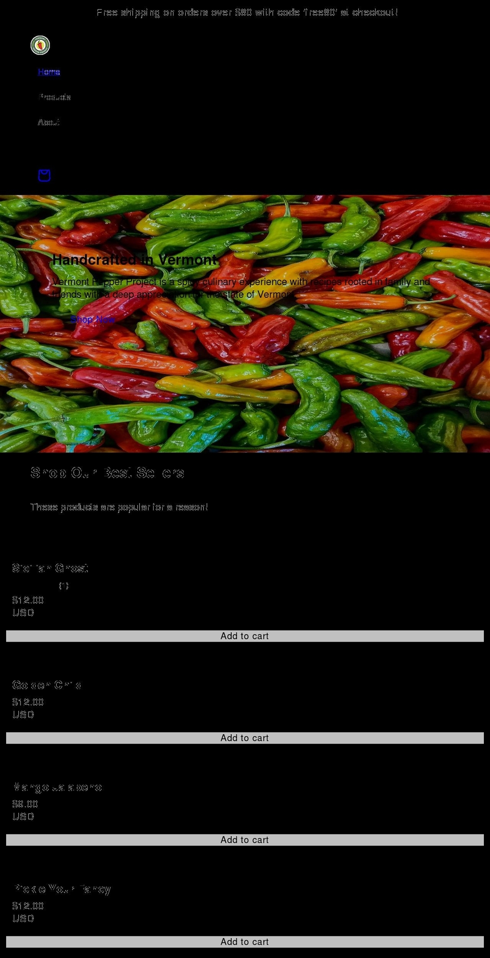 vtpepperproject.com shopify website screenshot