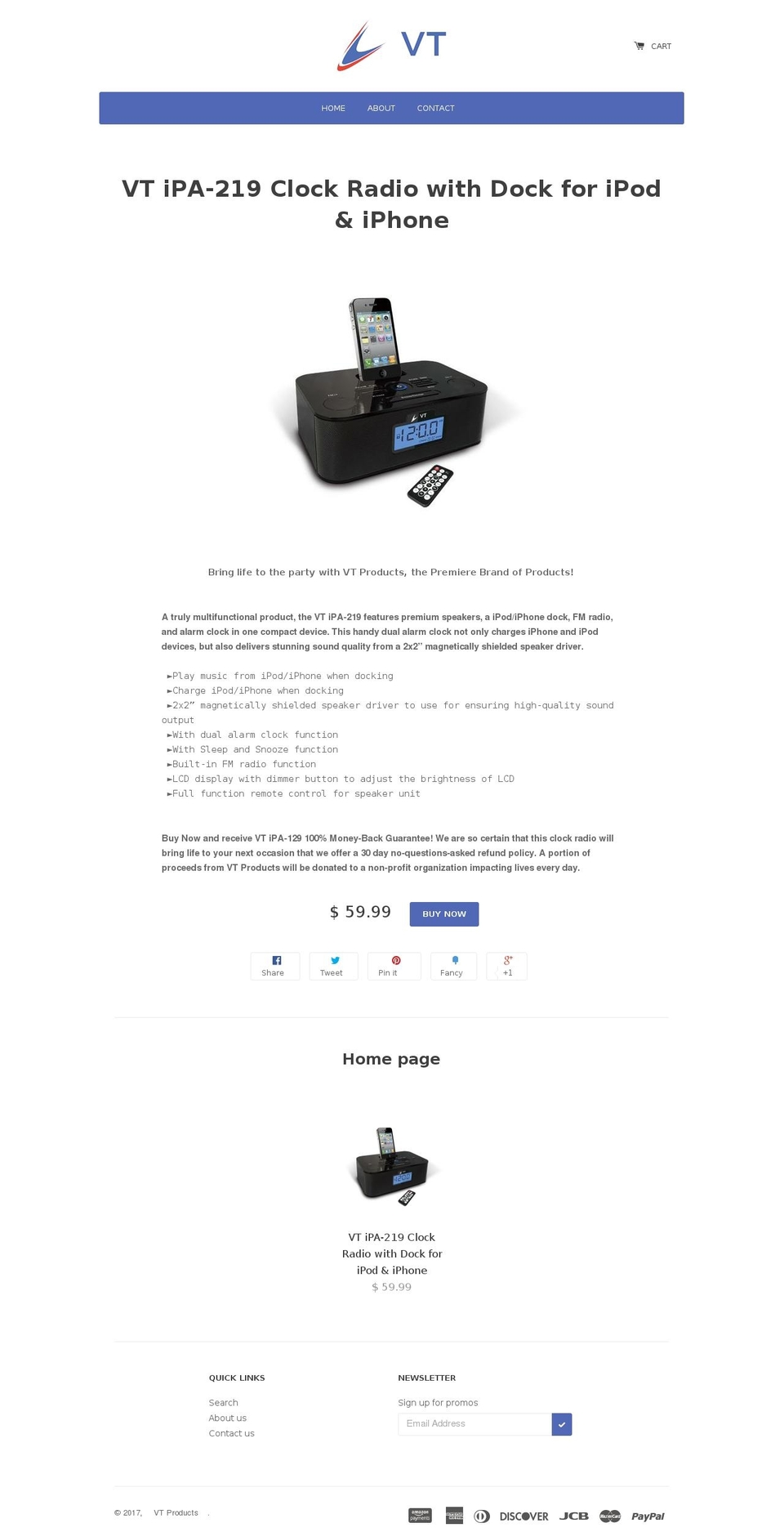 vtproducts.net shopify website screenshot