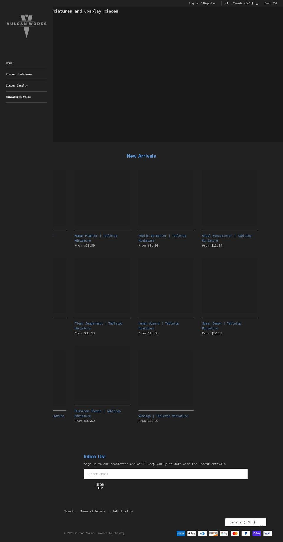 vulcanworks3d.com shopify website screenshot