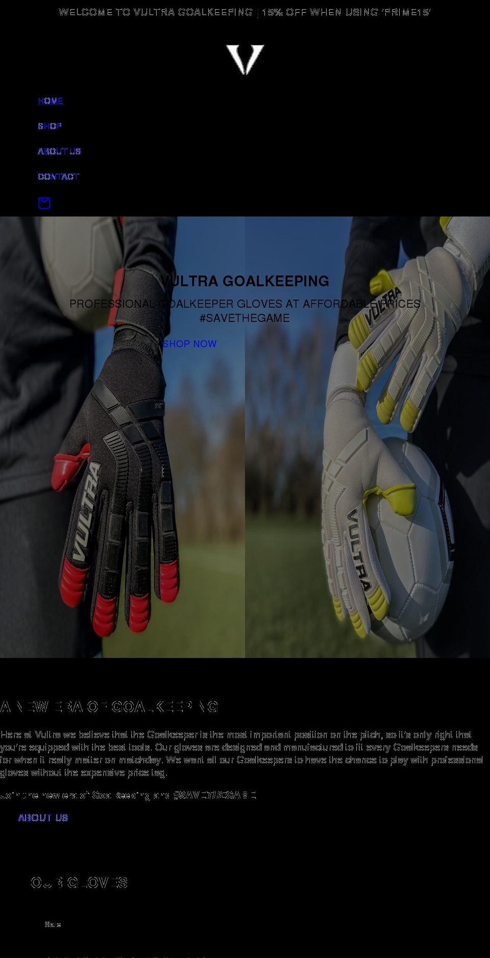 vultragoalkeeping.com shopify website screenshot