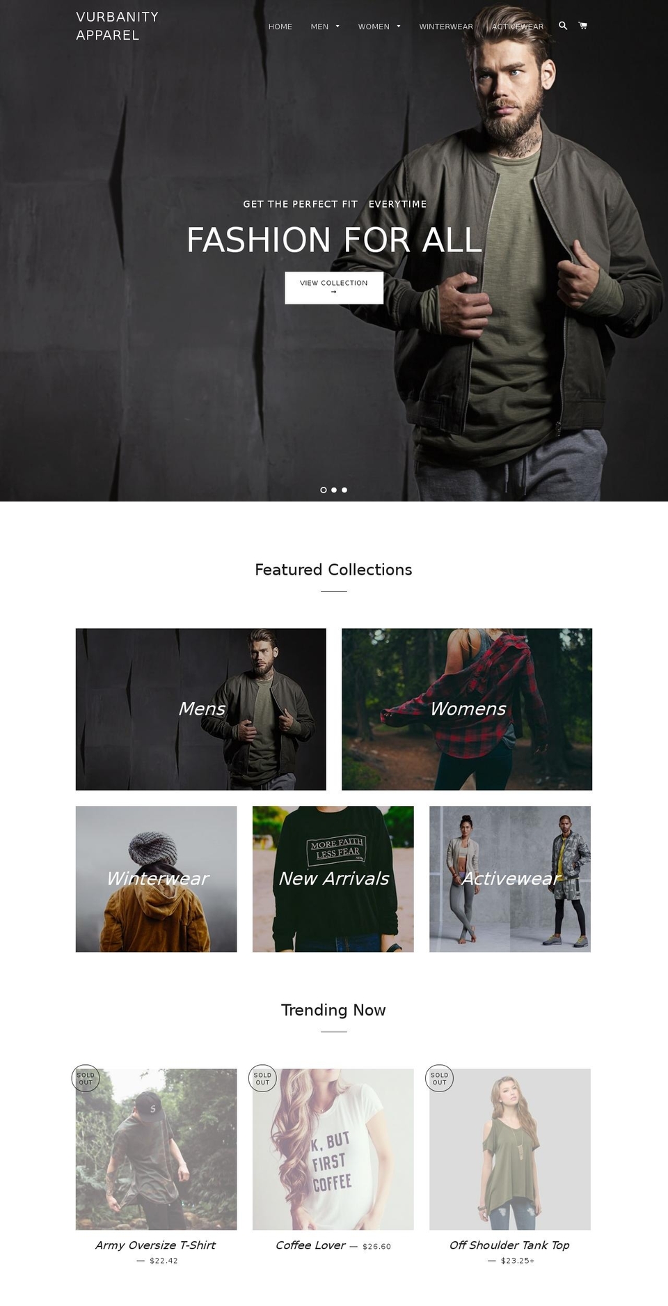 vurbanityapparel.com — Shopify storefront screenshot