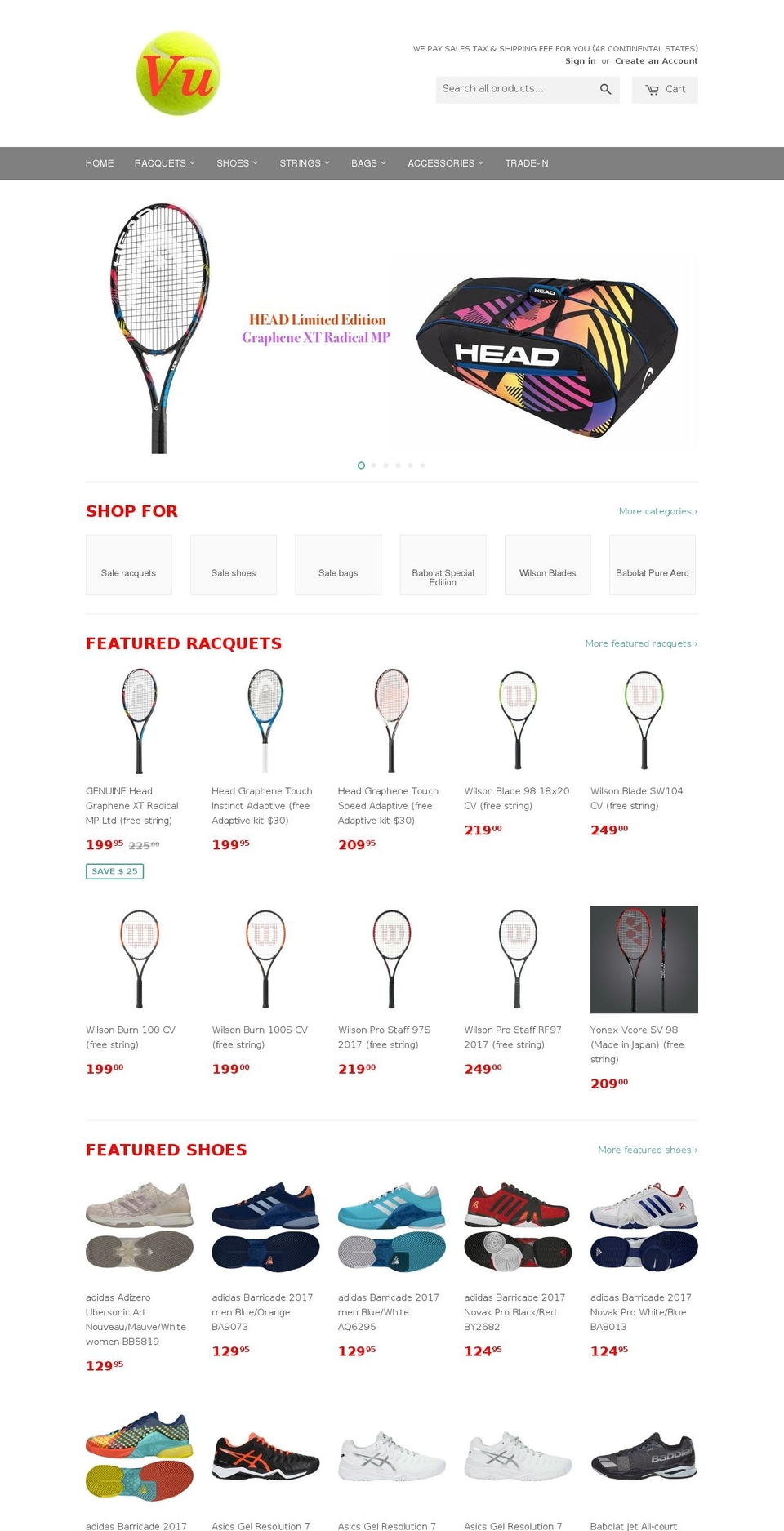 vutennis.com shopify website screenshot