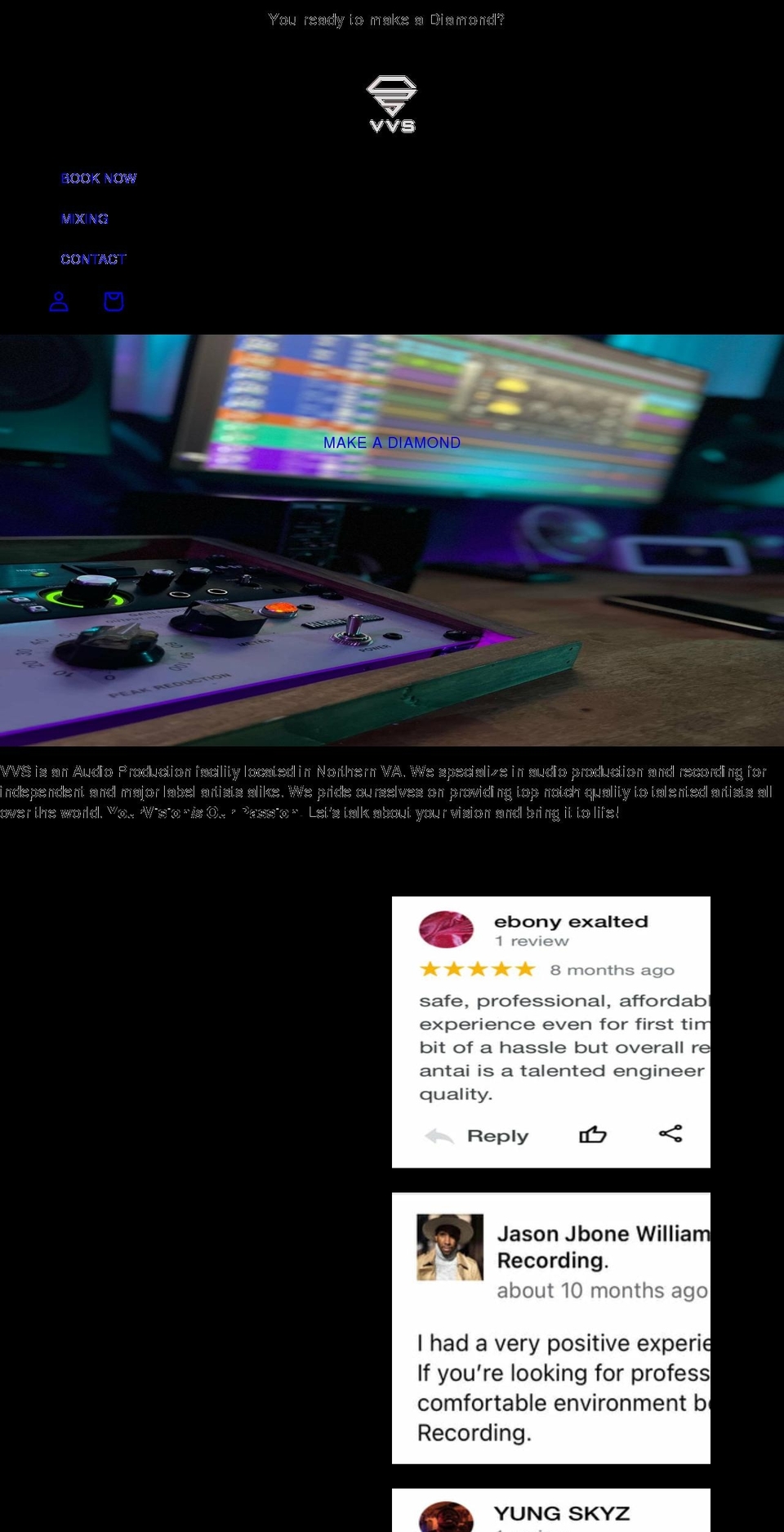 vvsrecording.com shopify website screenshot