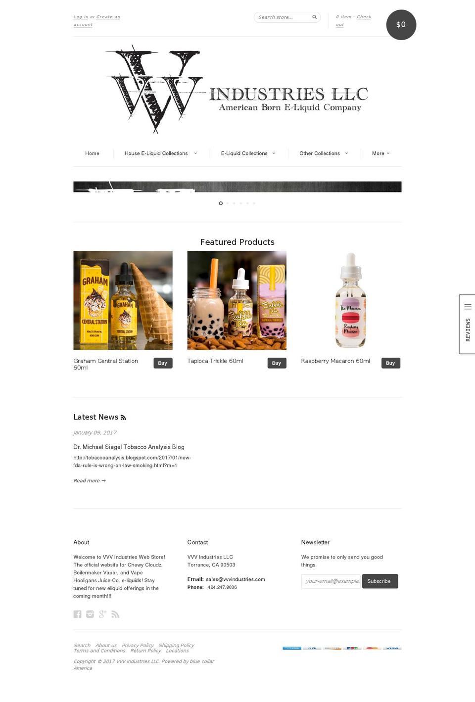 vvvindustries.com shopify website screenshot
