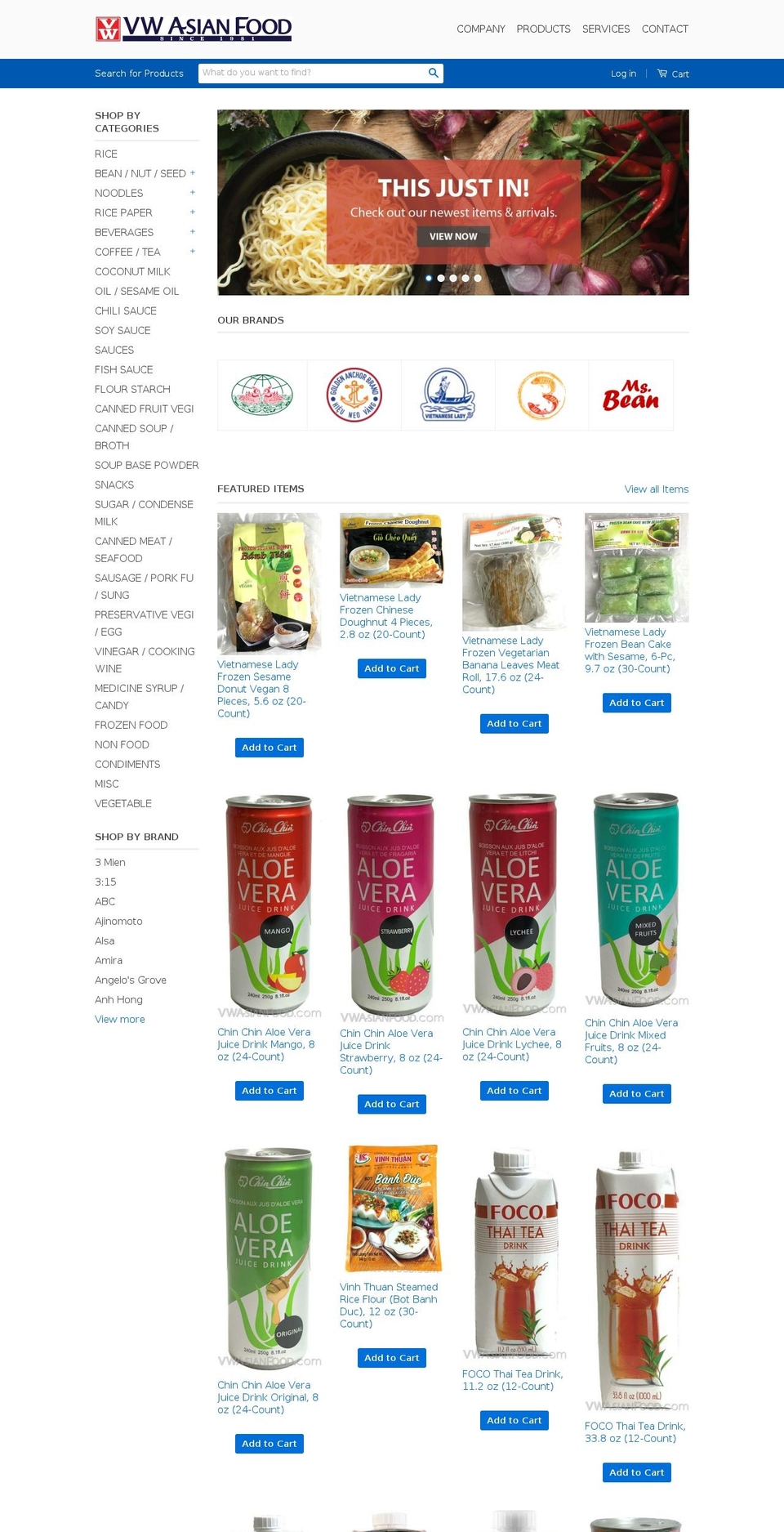 vwasianfoods.com — Shopify storefront screenshot