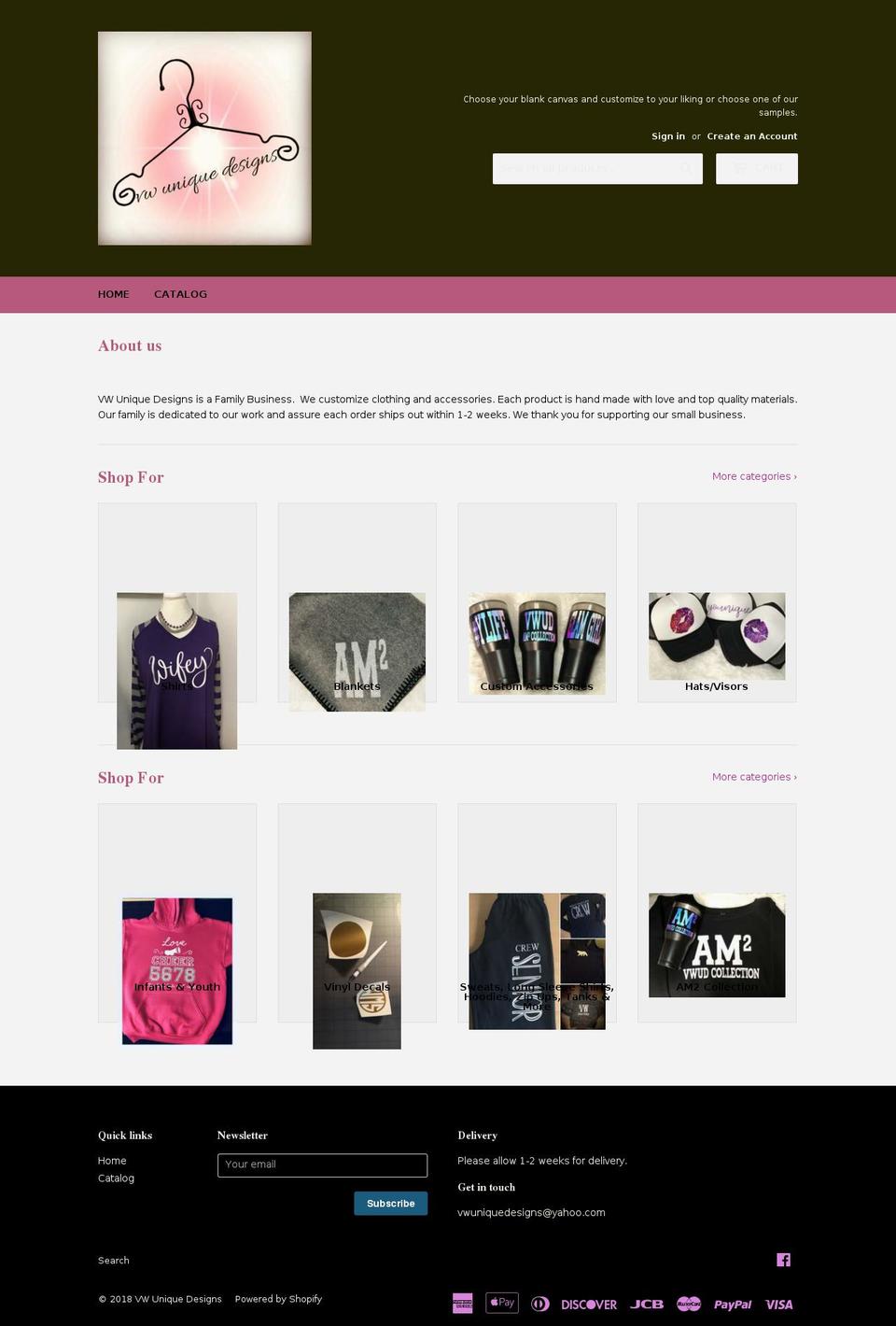 vwuniquedesigns.com — Shopify storefront screenshot