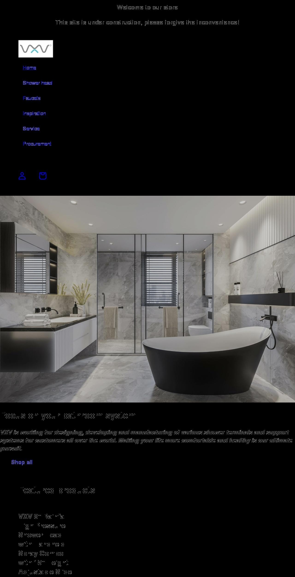 vxv-shower.com shopify website screenshot