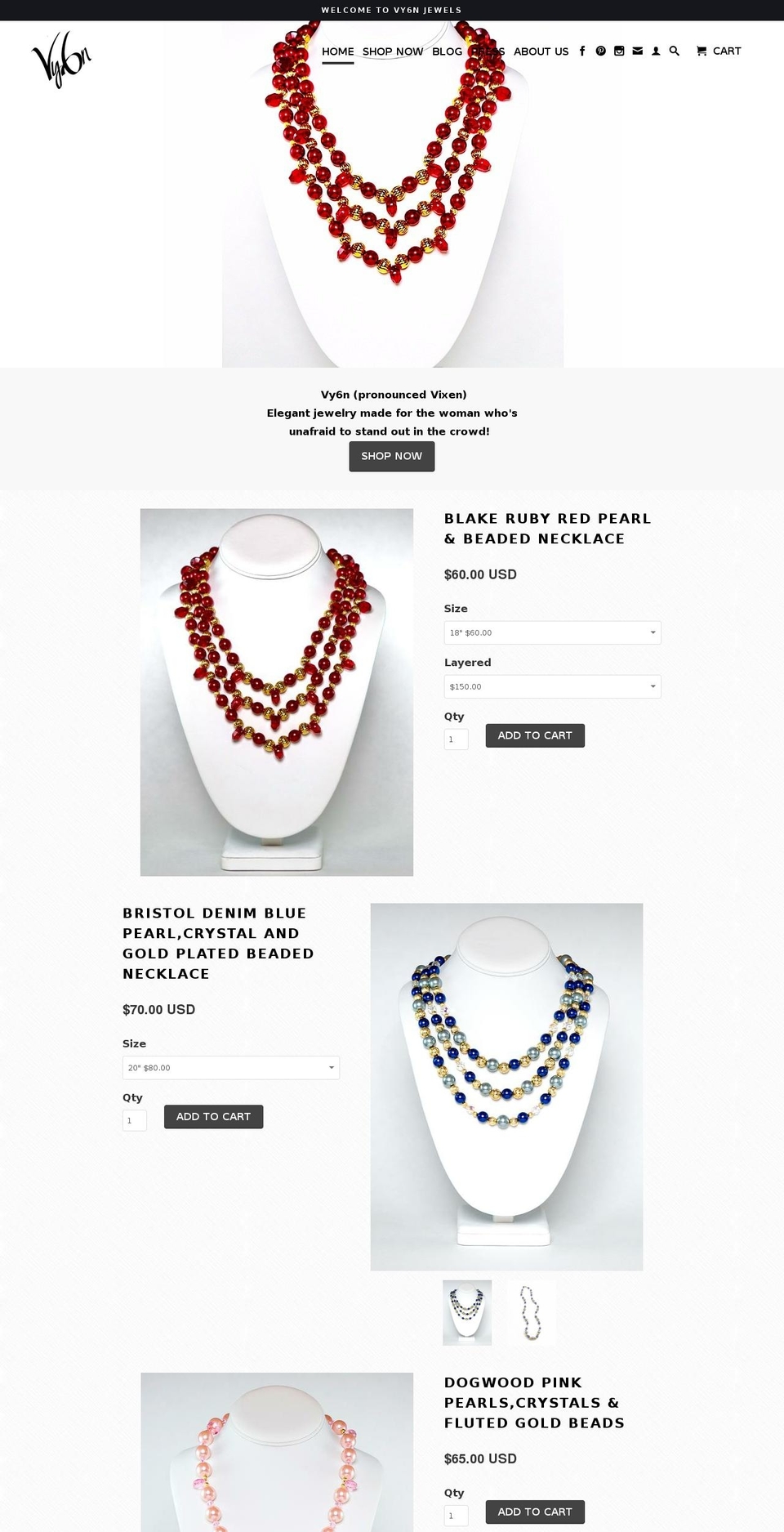 vy6njewels.com shopify website screenshot