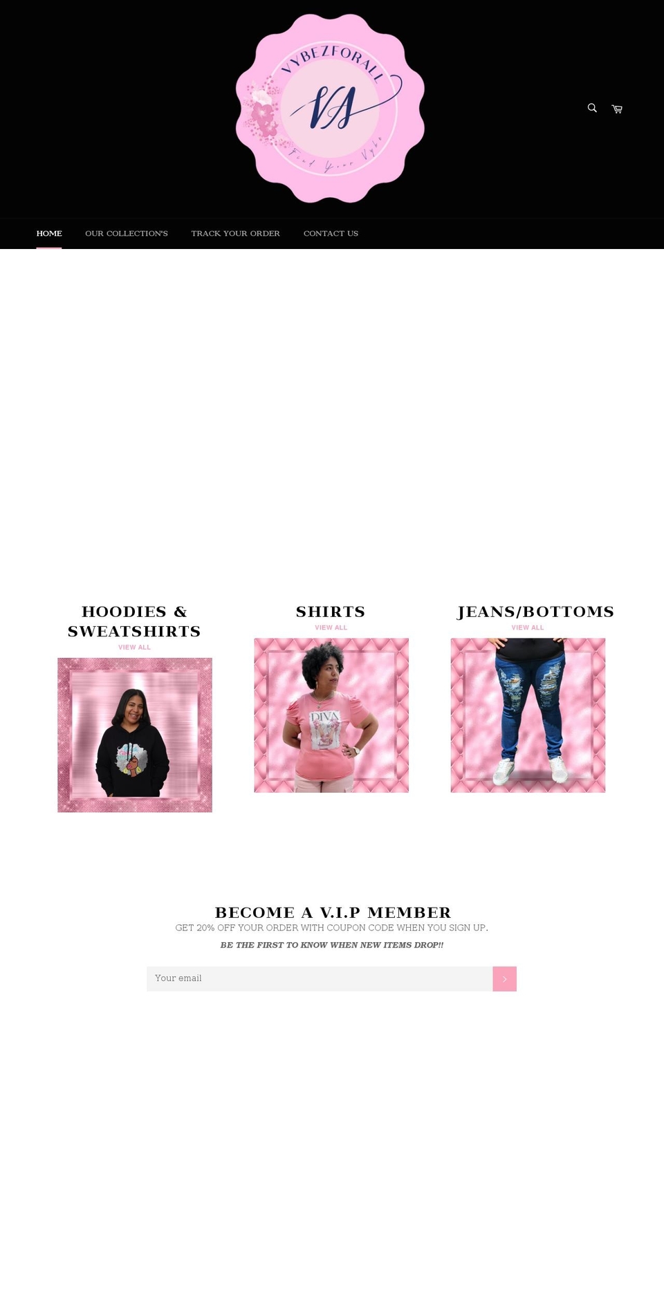 vybezforall.com shopify website screenshot