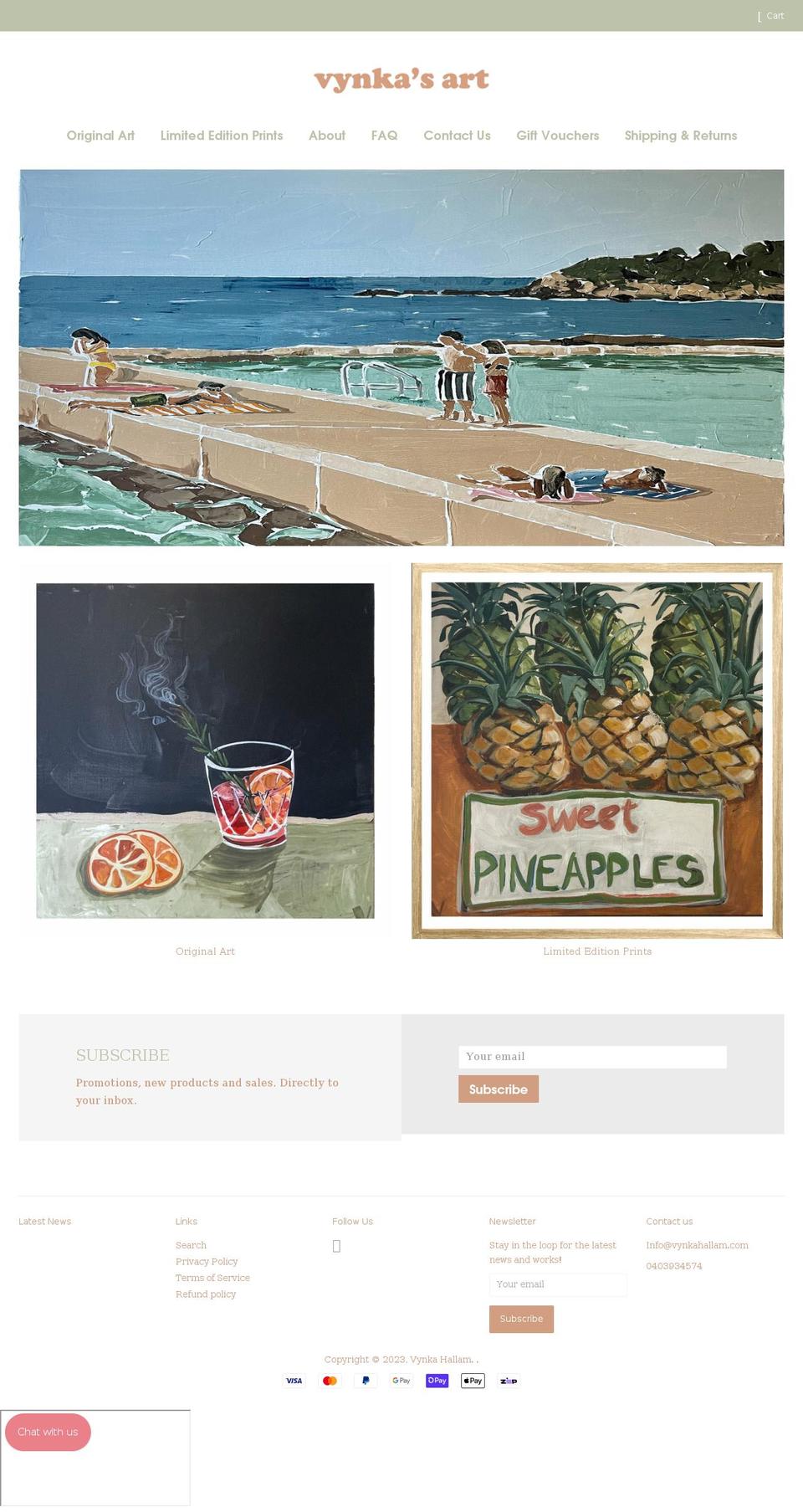 vynkahallam.com shopify website screenshot