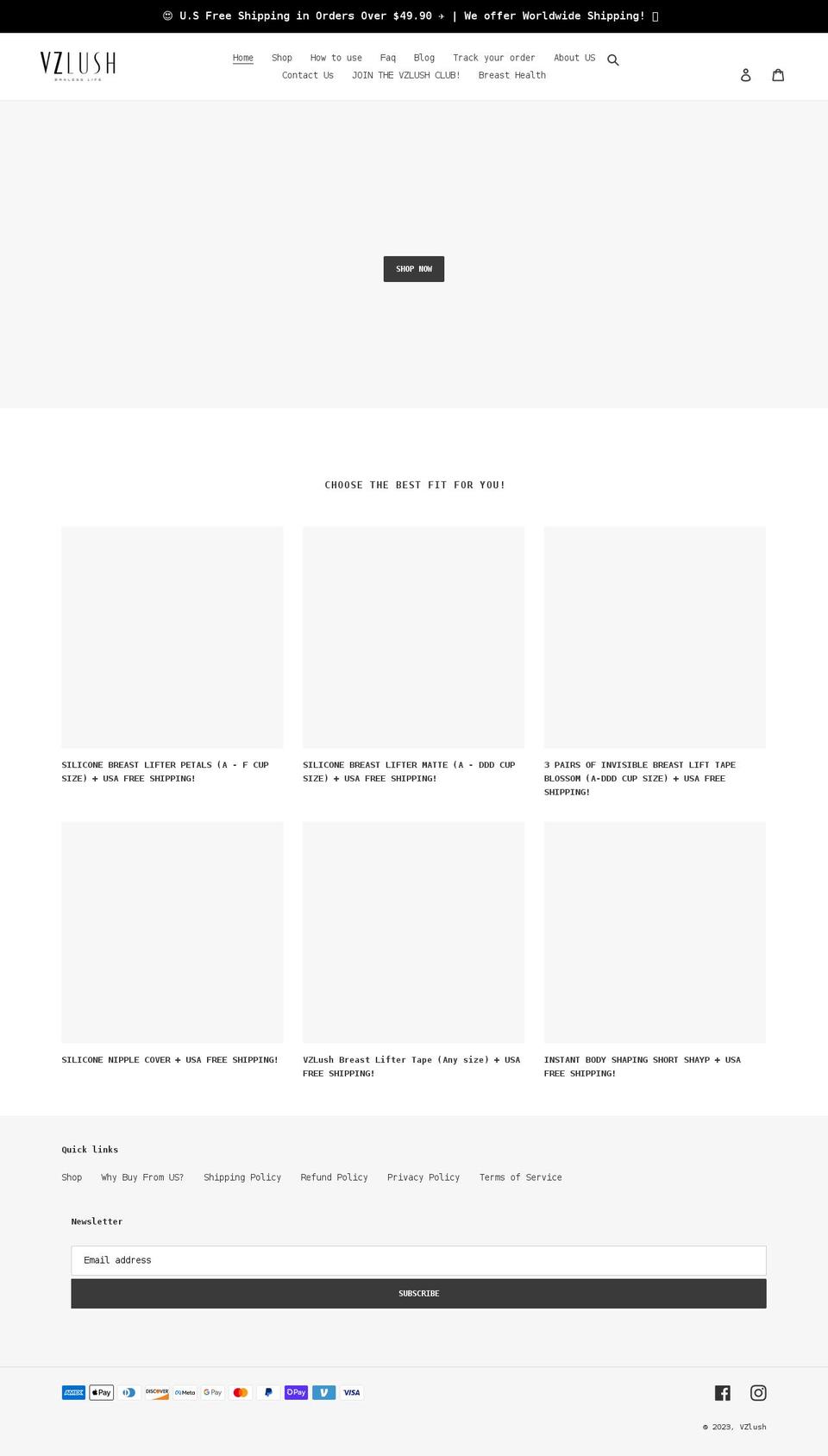 vzlush.com shopify website screenshot