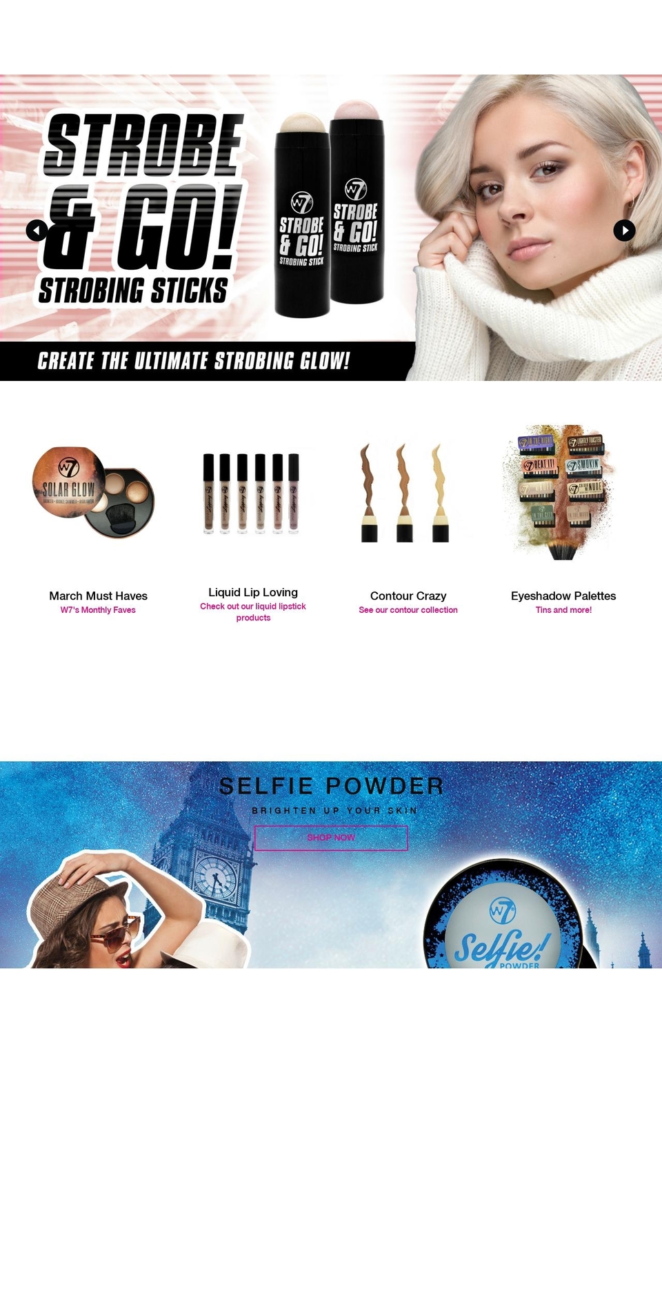 w7cosmetics.co.uk shopify website screenshot