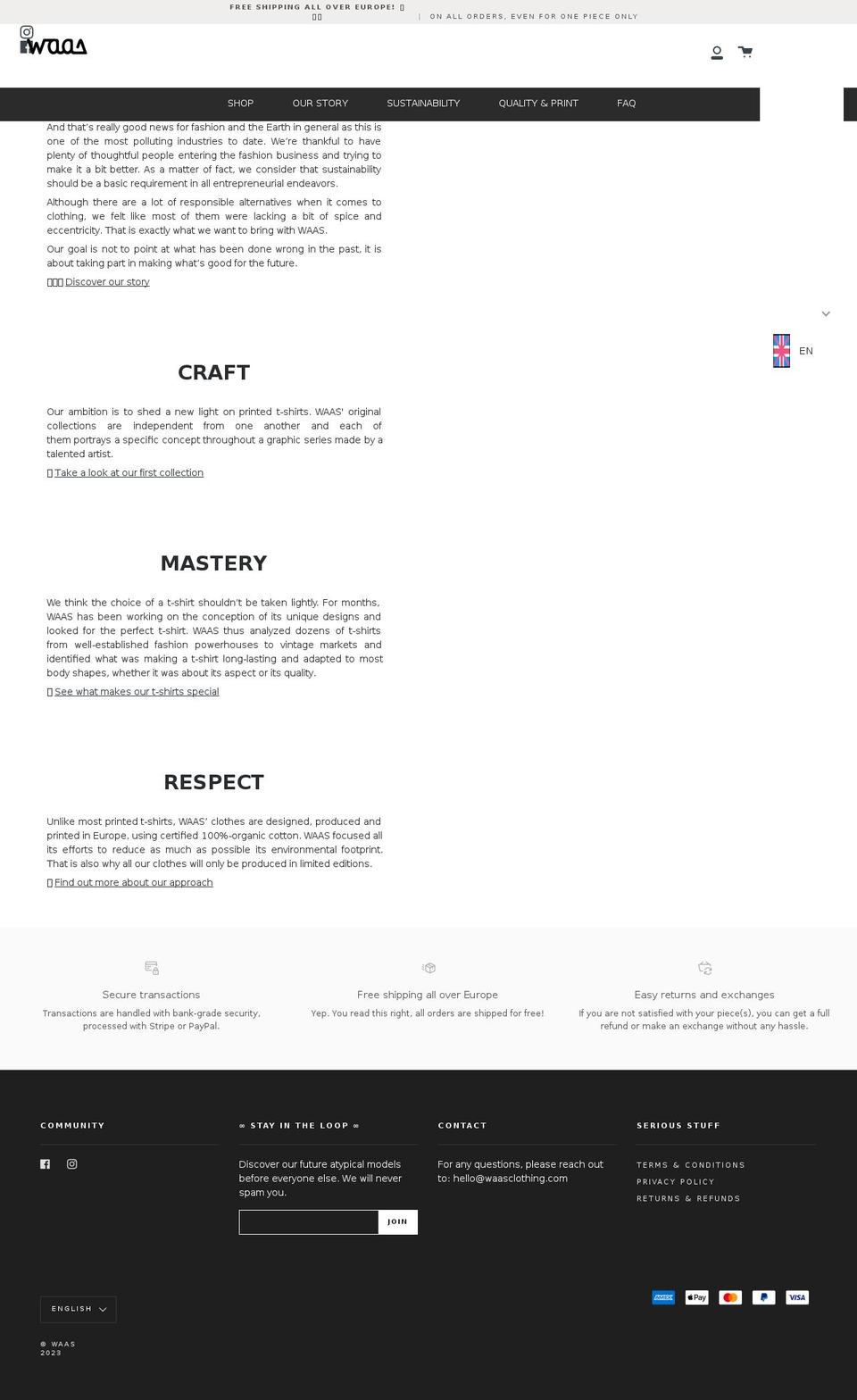 waasclothing.com shopify website screenshot
