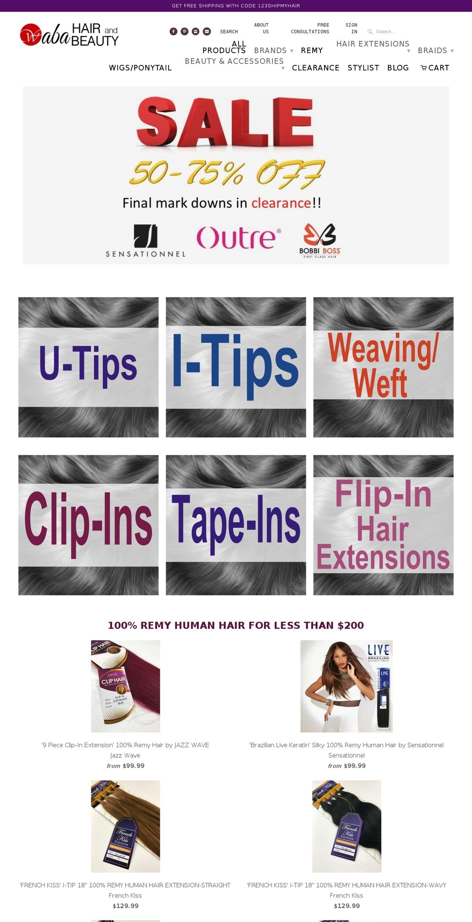 wabahairsupply.com shopify website screenshot