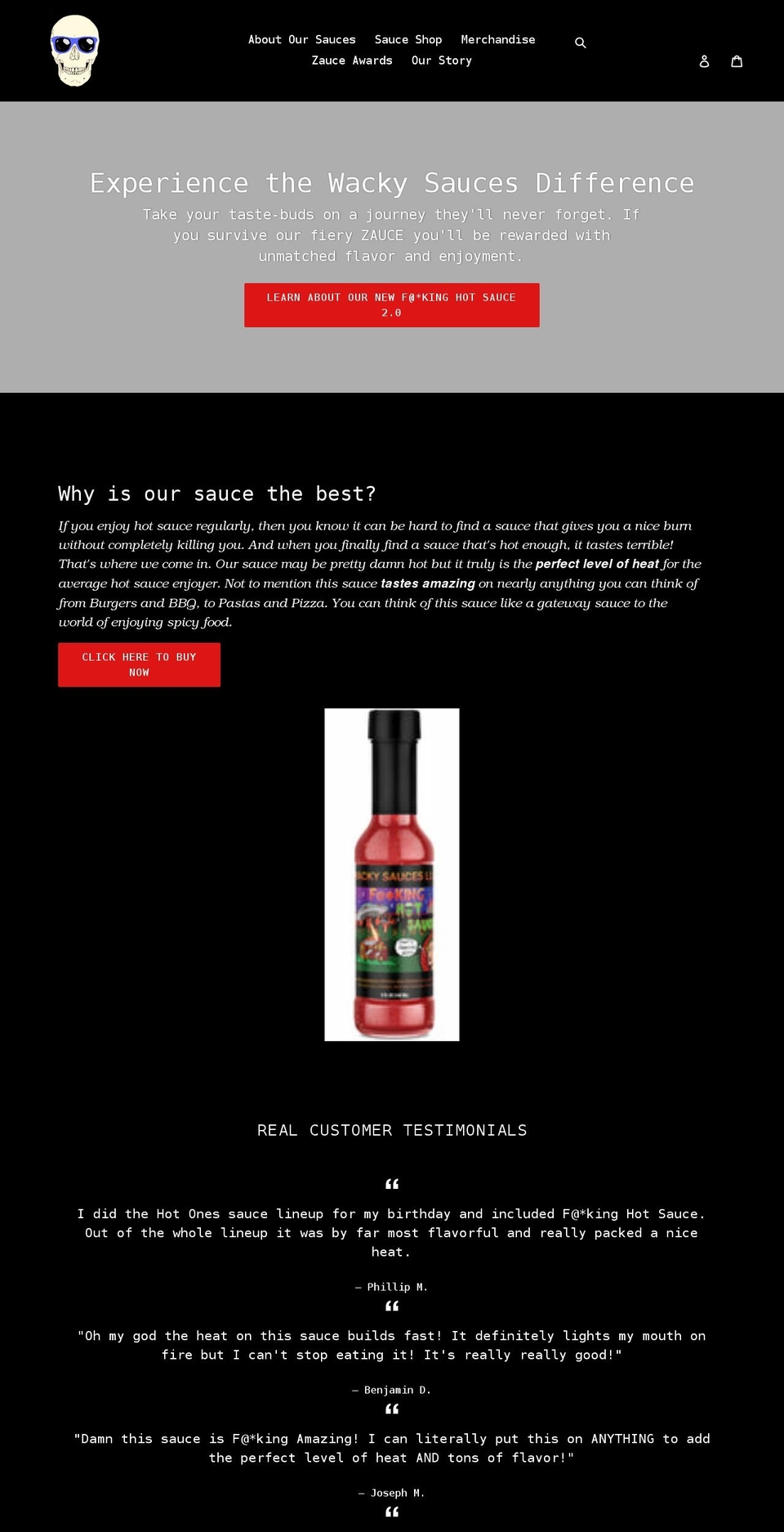 wackysauces.com shopify website screenshot
