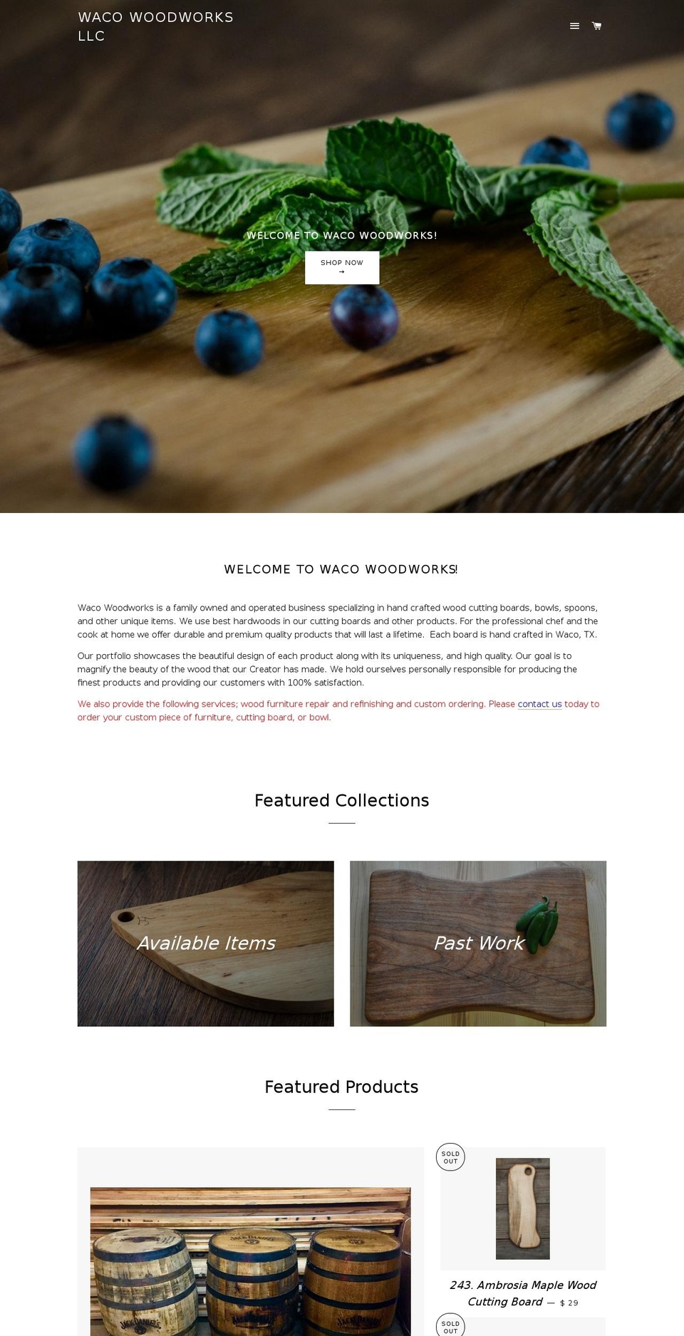 wacowoodworks.com shopify website screenshot