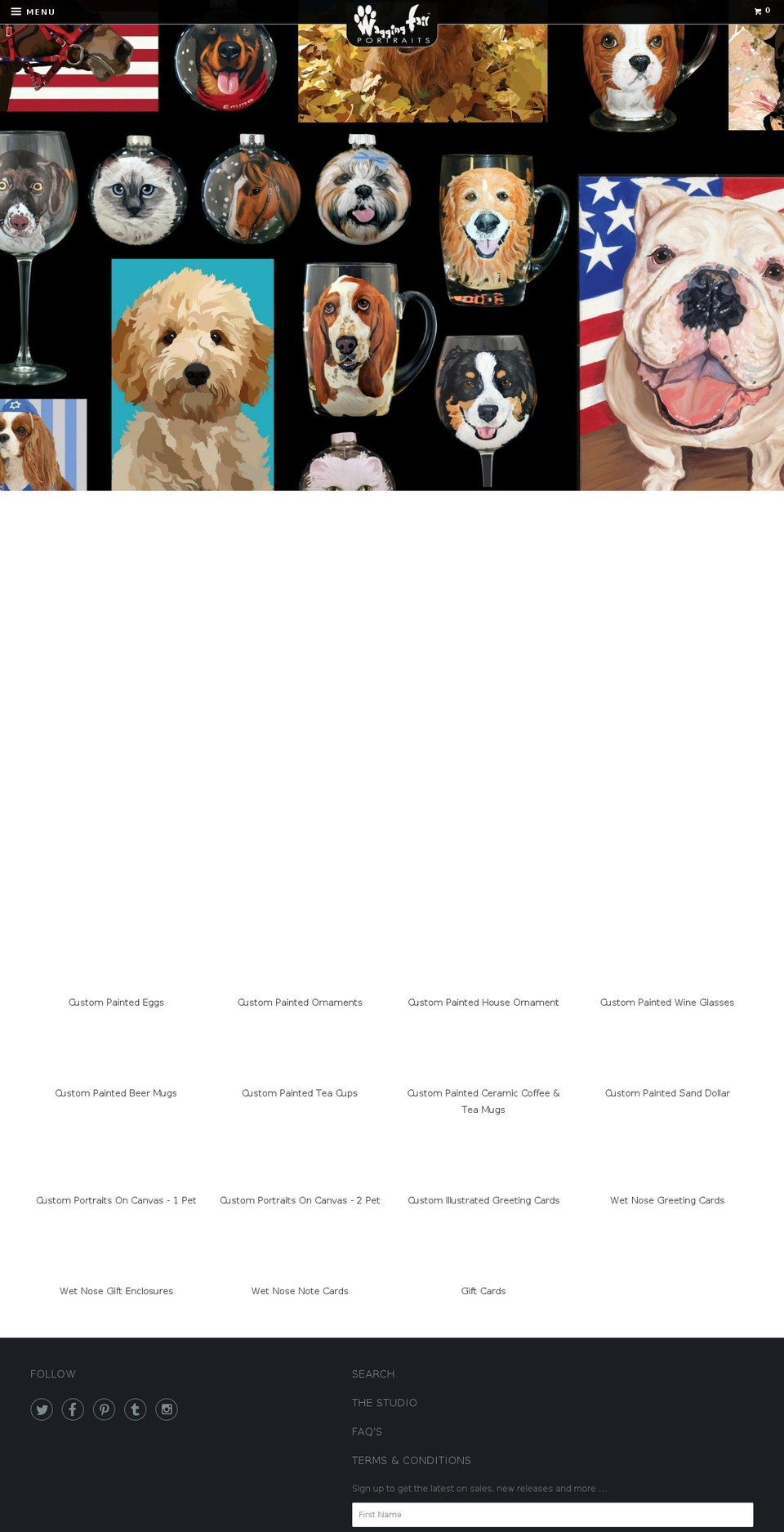 waggingtailcustomportraitcards.com shopify website screenshot
