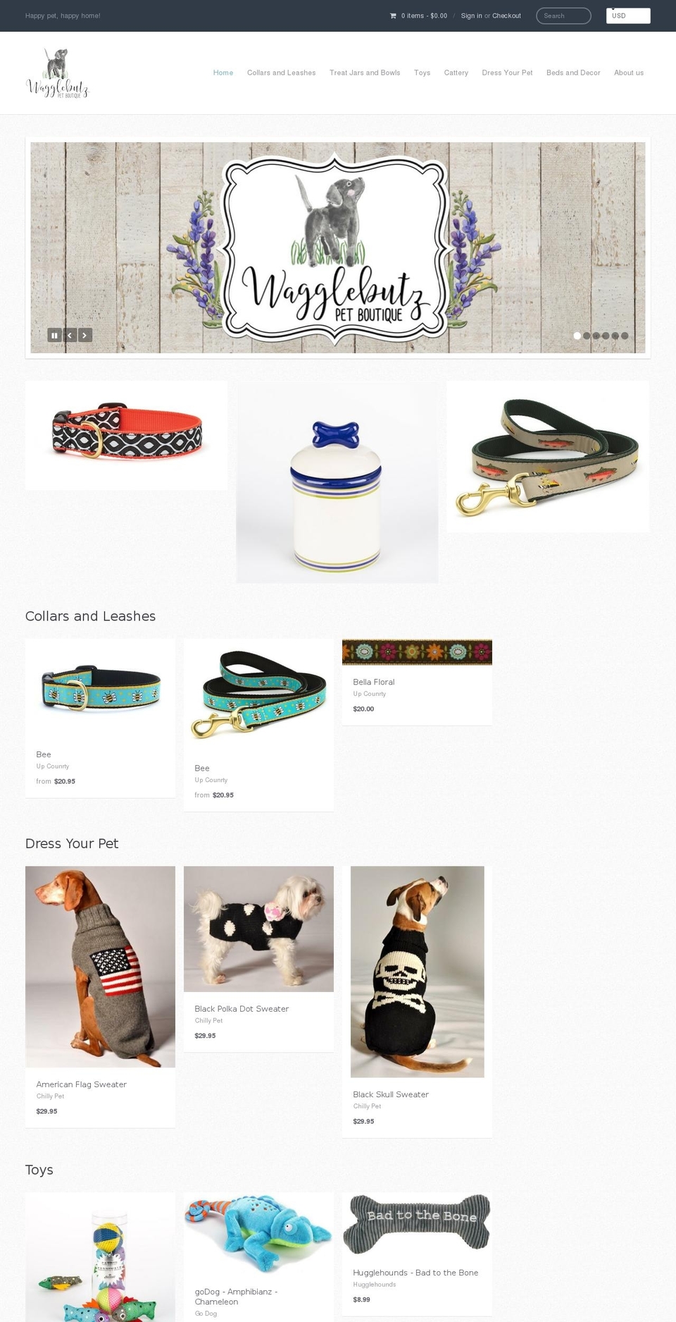 wagglebutzdogboutique.com shopify website screenshot