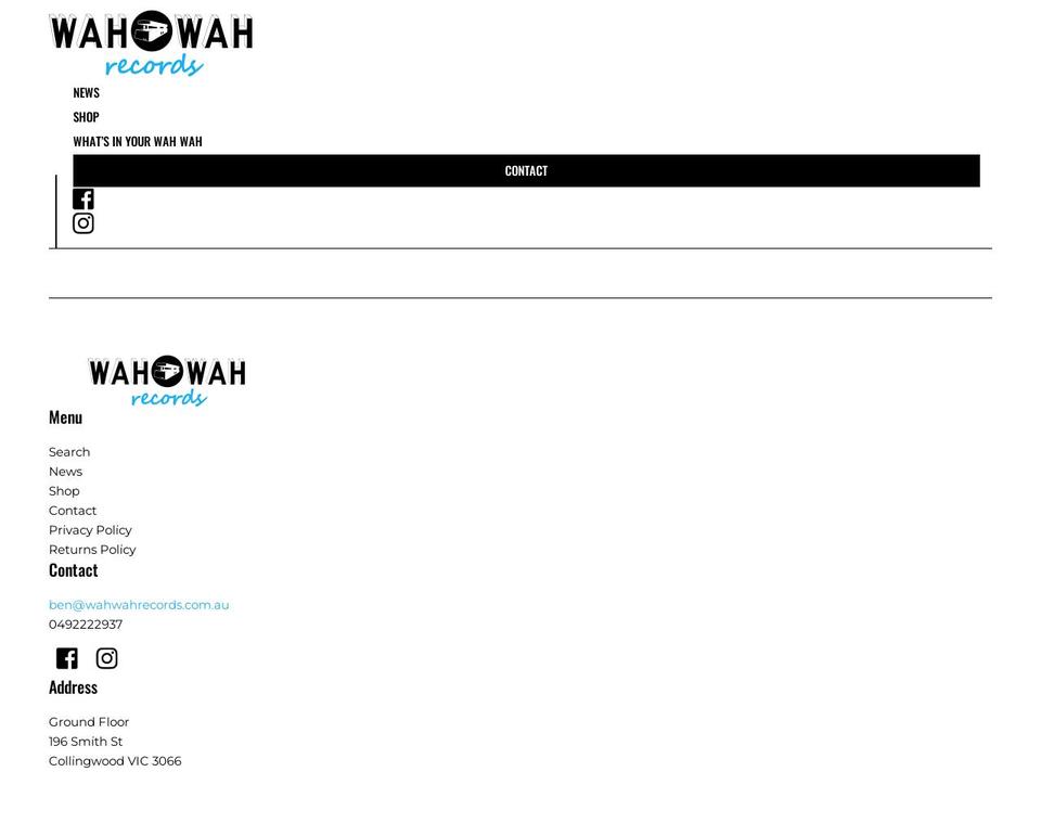 wahwahrecords.com.au shopify website screenshot
