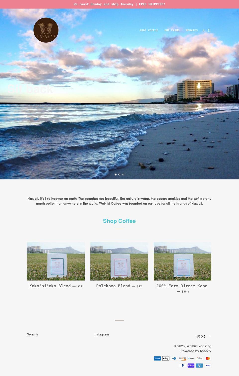 waikikiroasting.com shopify website screenshot