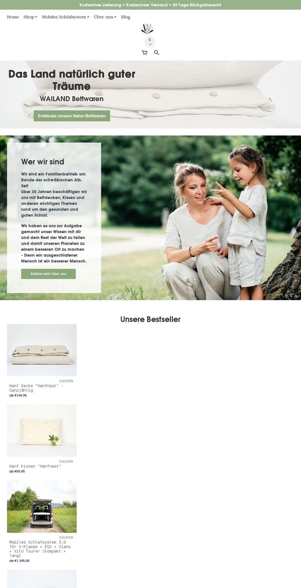 wailand-bettwaren.de shopify website screenshot