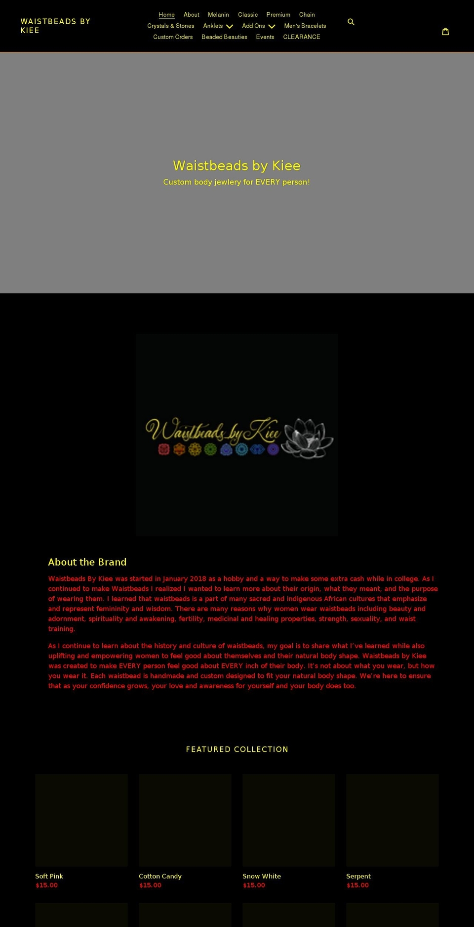 waistbeadsbykiee.com shopify website screenshot