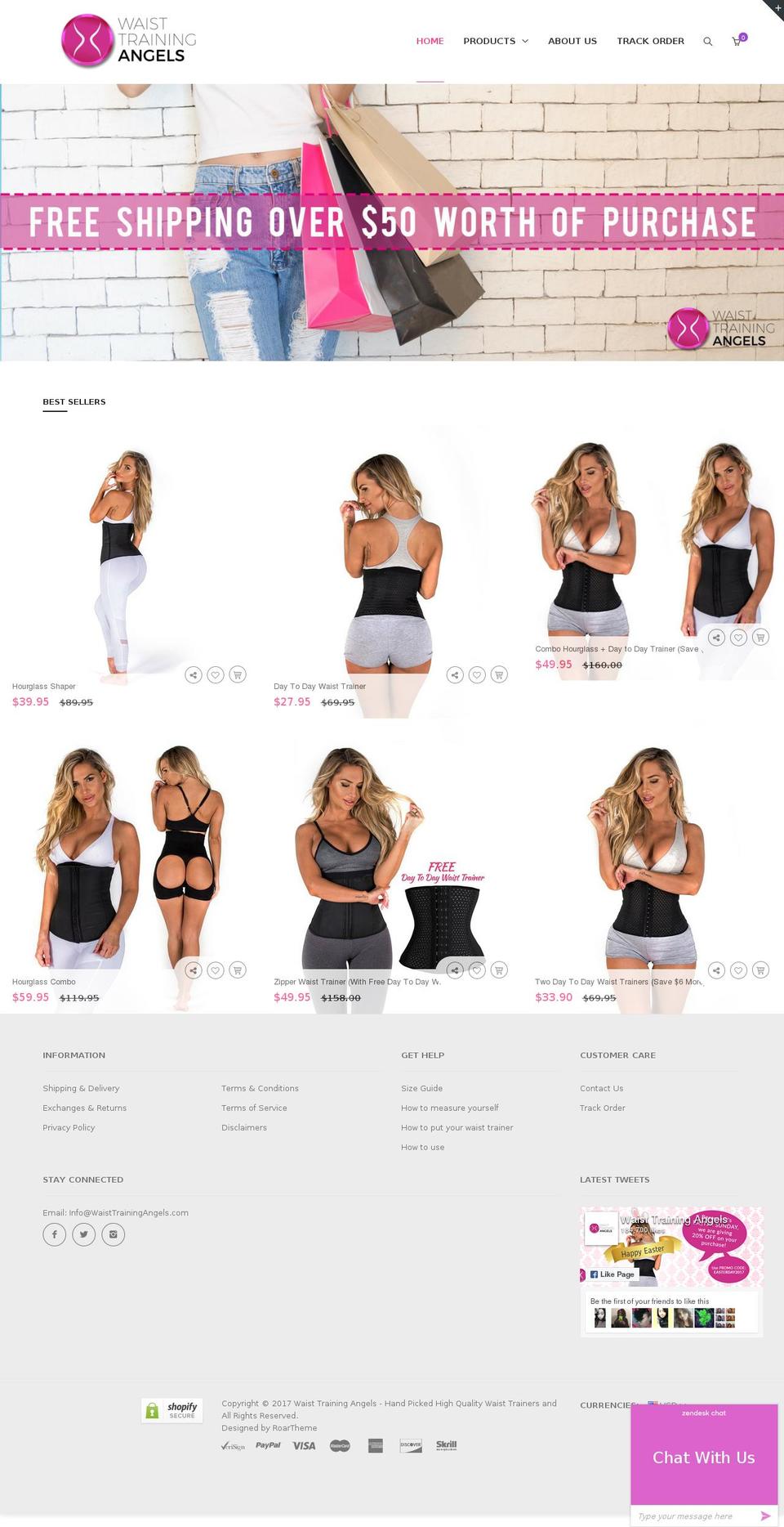 waisttrainingangels.com shopify website screenshot