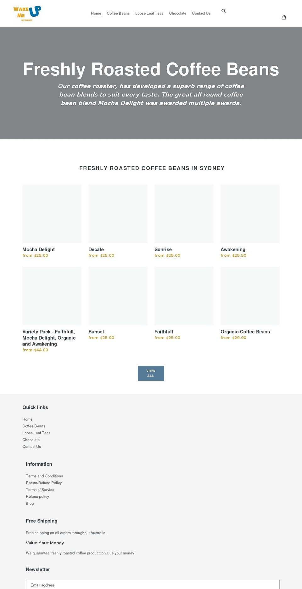 wakemeupcoffee.com.au shopify website screenshot