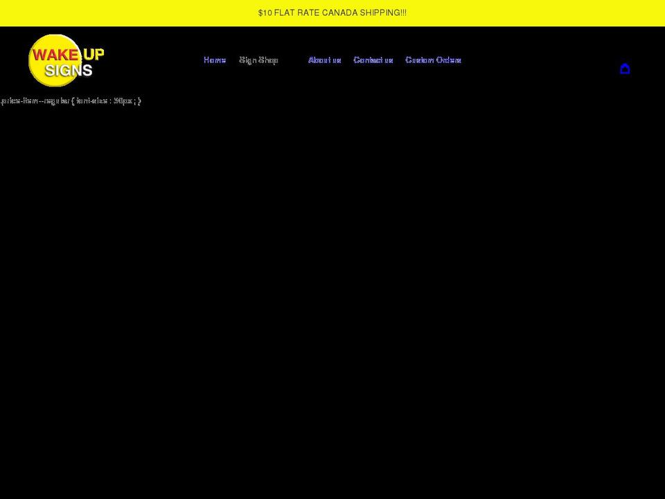 wakeupsigns.com shopify website screenshot