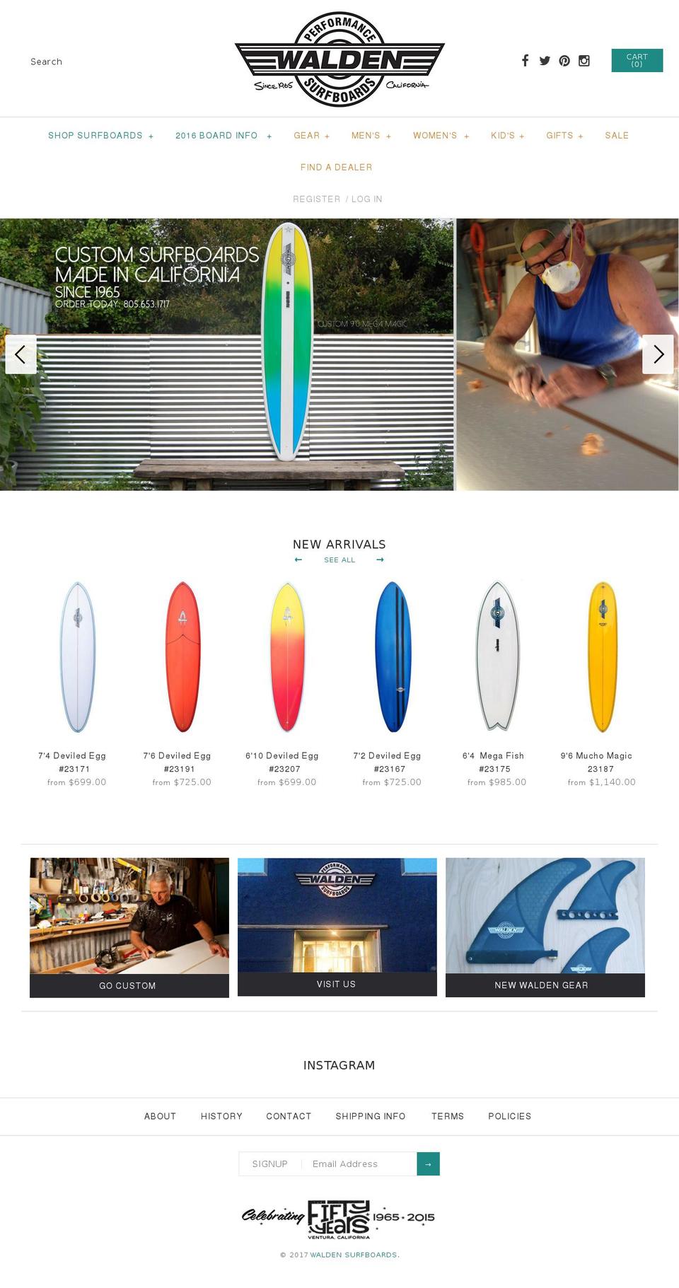 waldensurfboards.com shopify website screenshot