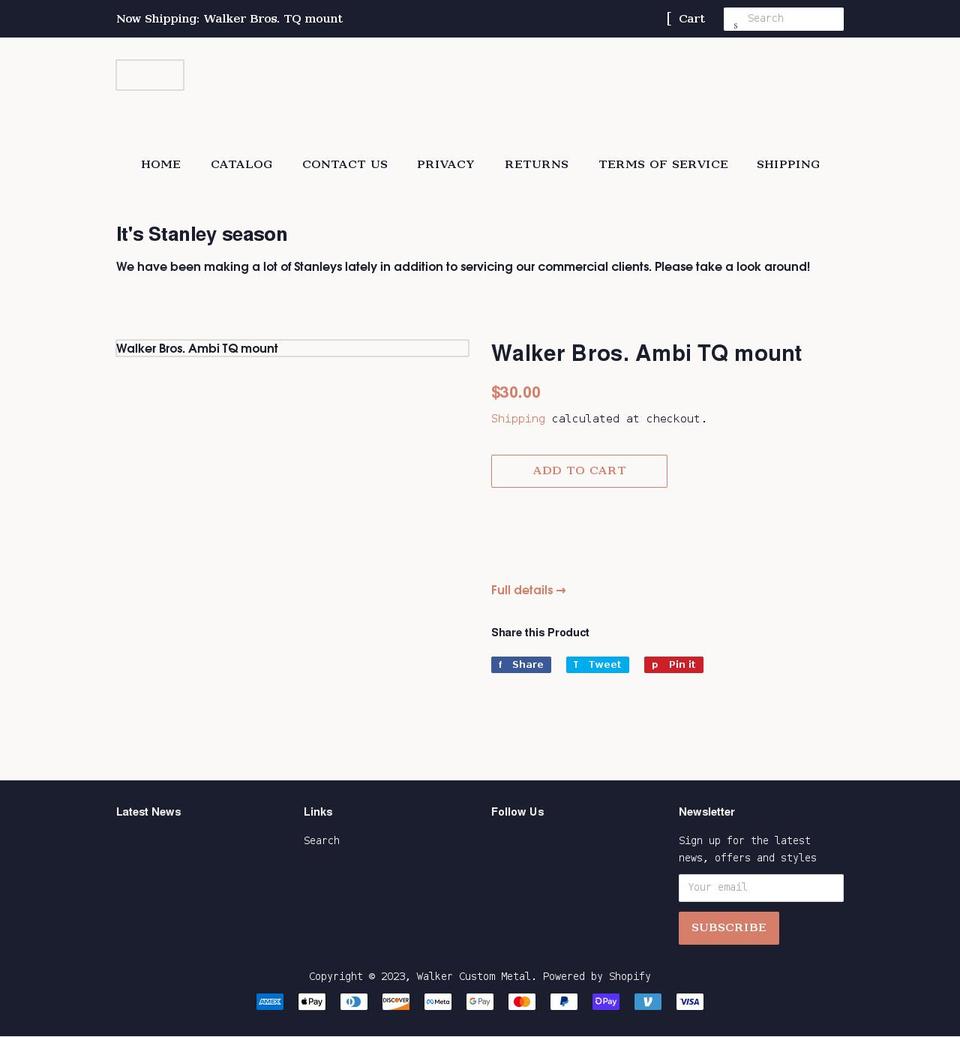 walkercustommetal.com shopify website screenshot