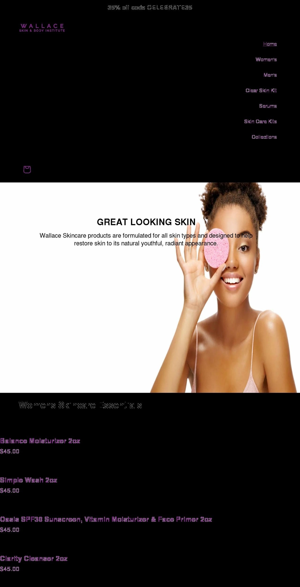 wallaceskincare.com shopify website screenshot