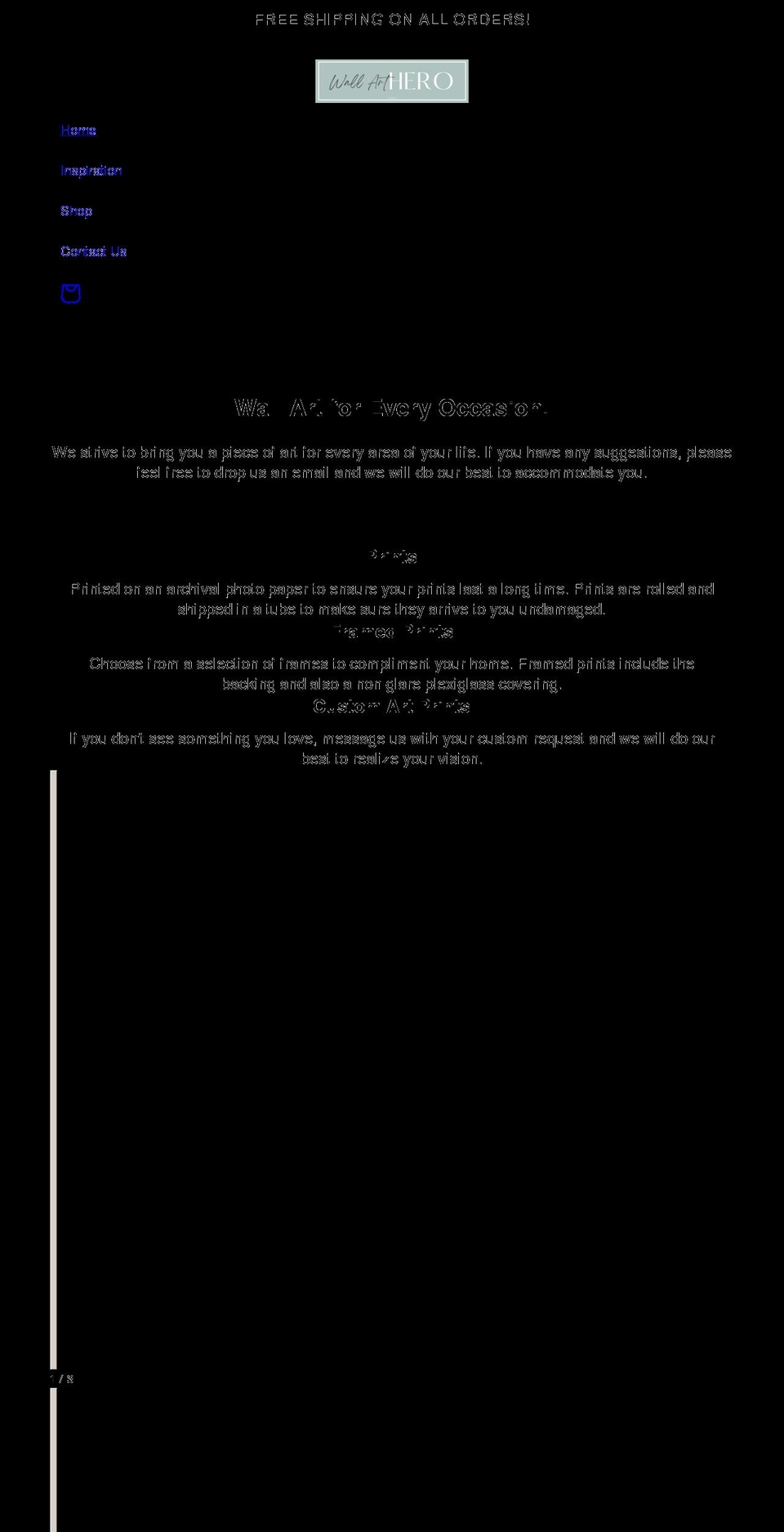 wallarthero.com shopify website screenshot
