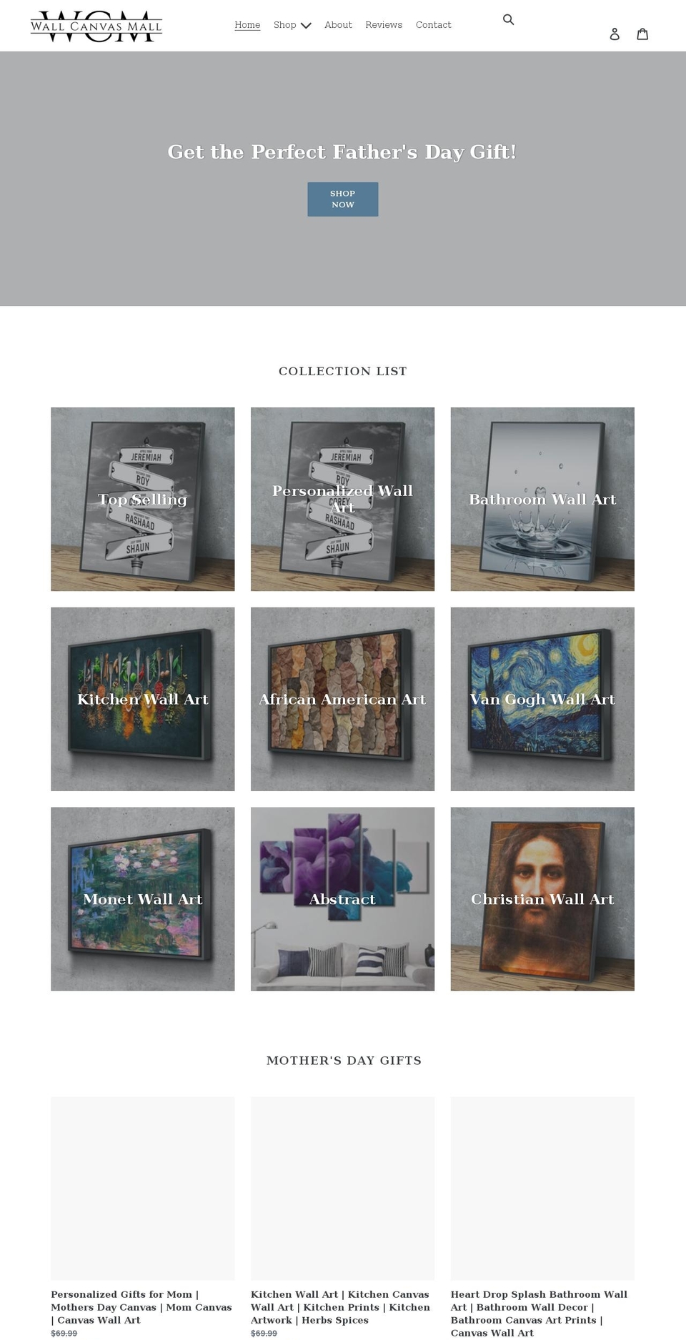 wallcanvasmall.com shopify website screenshot