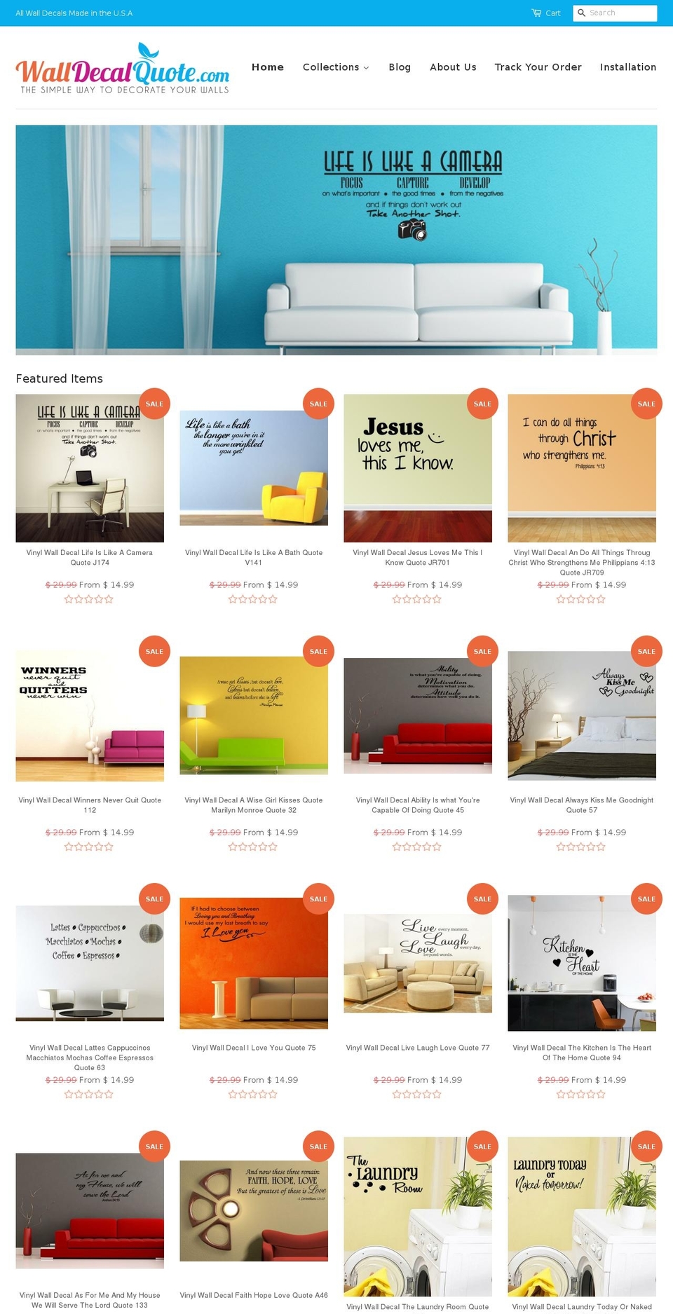 walldecalquote.com shopify website screenshot