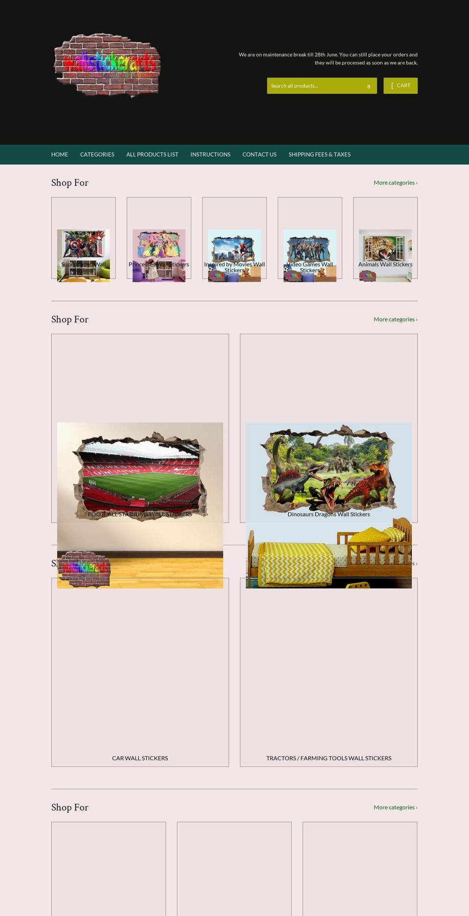 wallstickerarts.co.uk shopify website screenshot