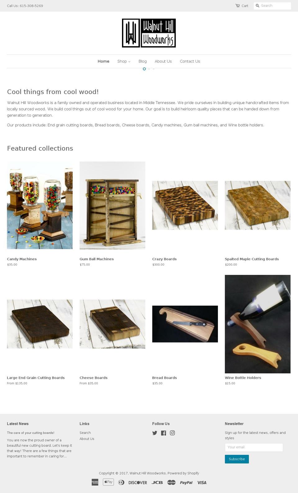 walnuthillwoodworks.com shopify website screenshot