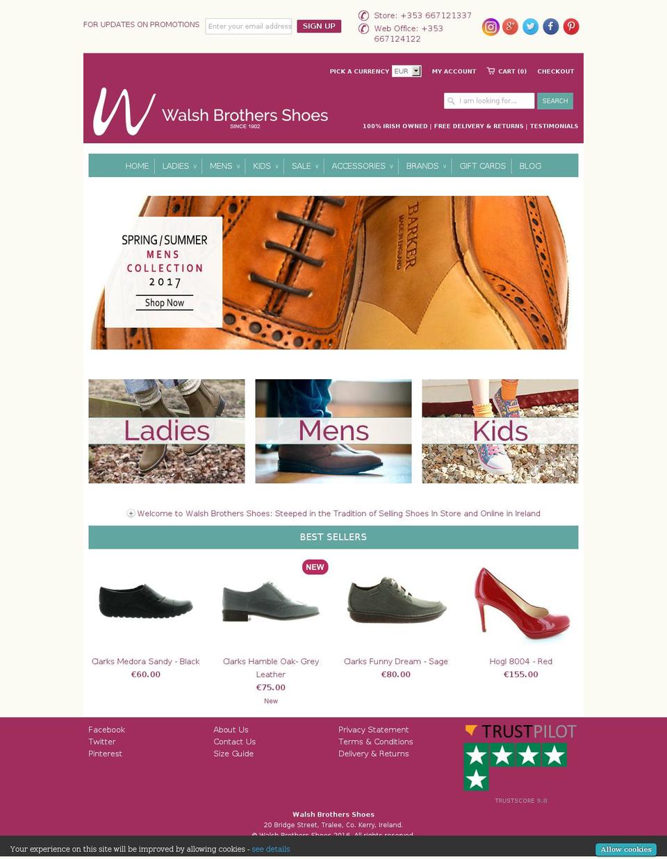 Emarkable OCT Shopify theme site example walshbrothersshoes.ie