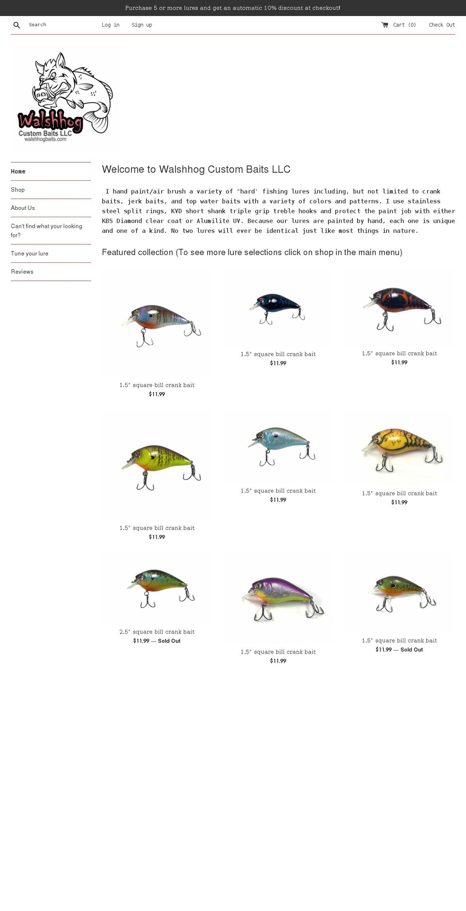 walshhogbaits.com shopify website screenshot
