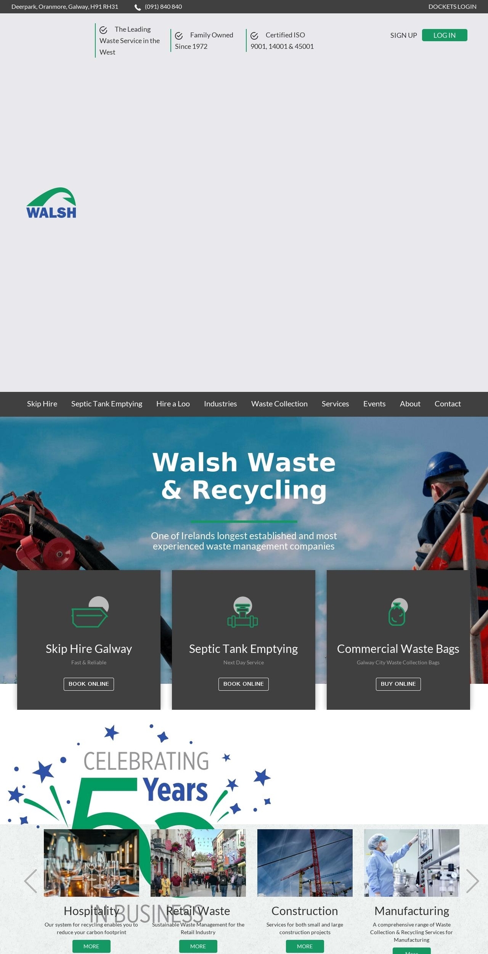 walshwaste.com shopify website screenshot