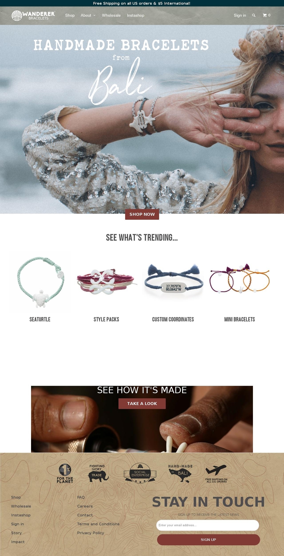 wandererbracelets.com shopify website screenshot