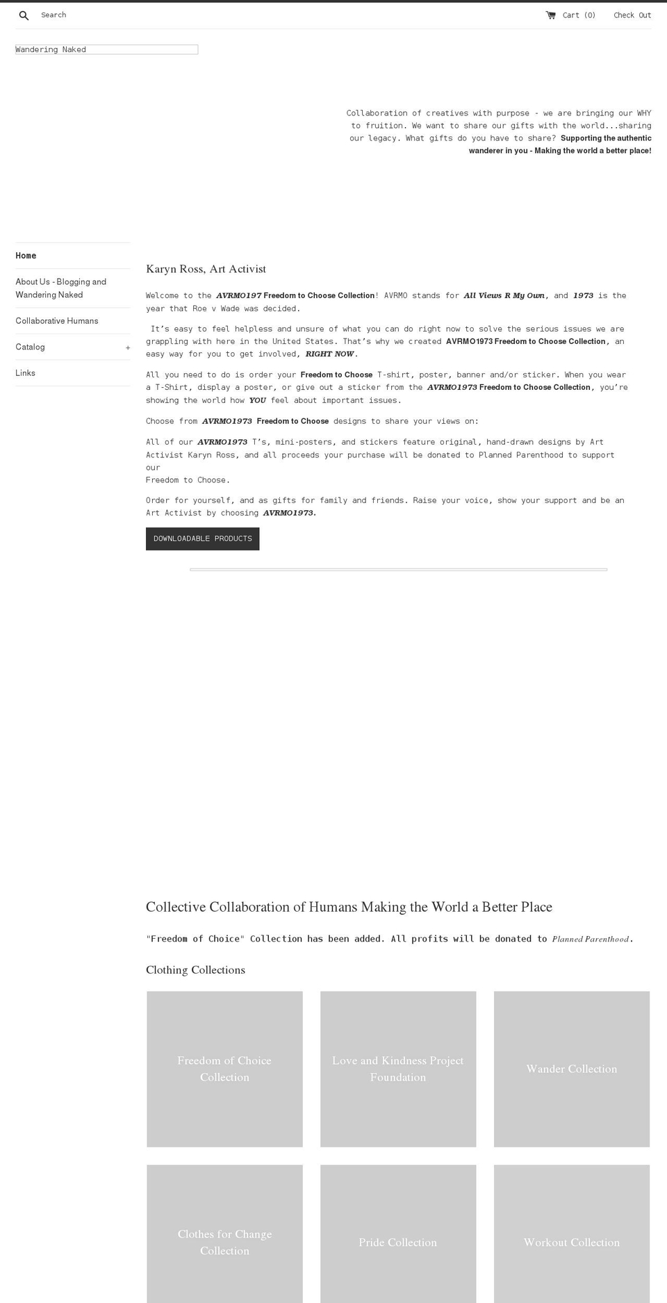 wandering-naked.com shopify website screenshot