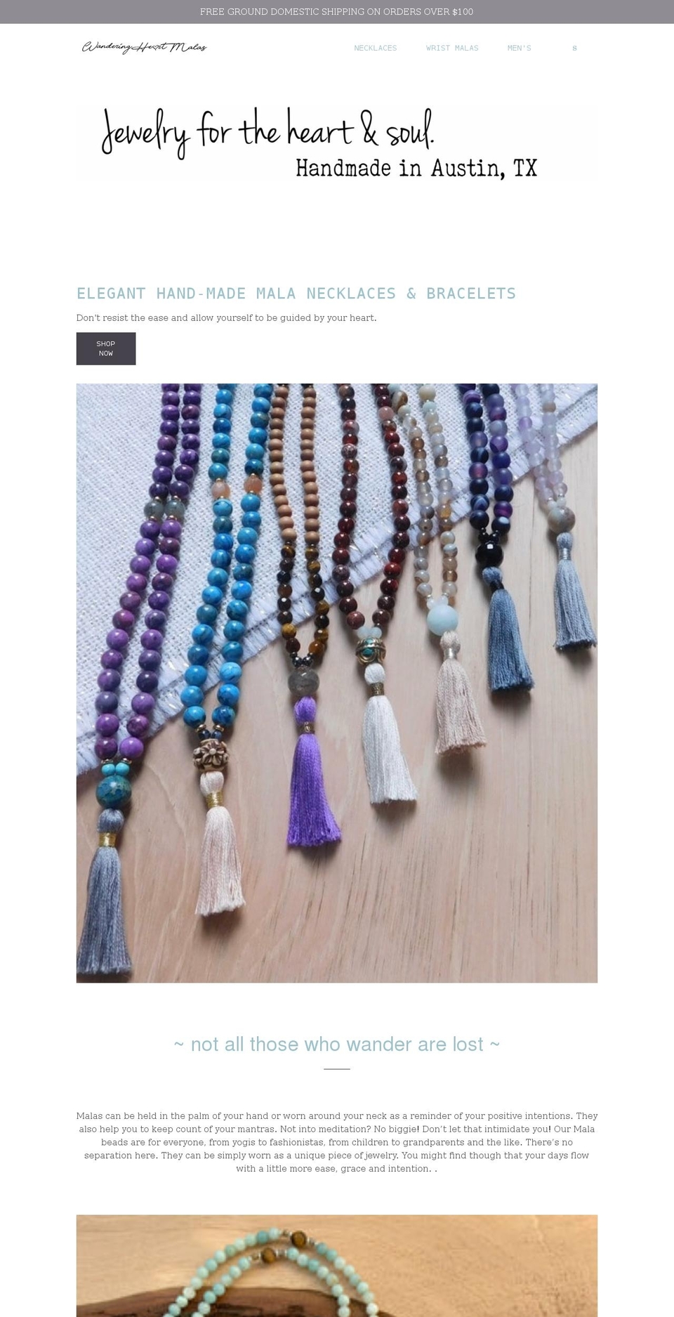 wanderingheartmalas.com shopify website screenshot