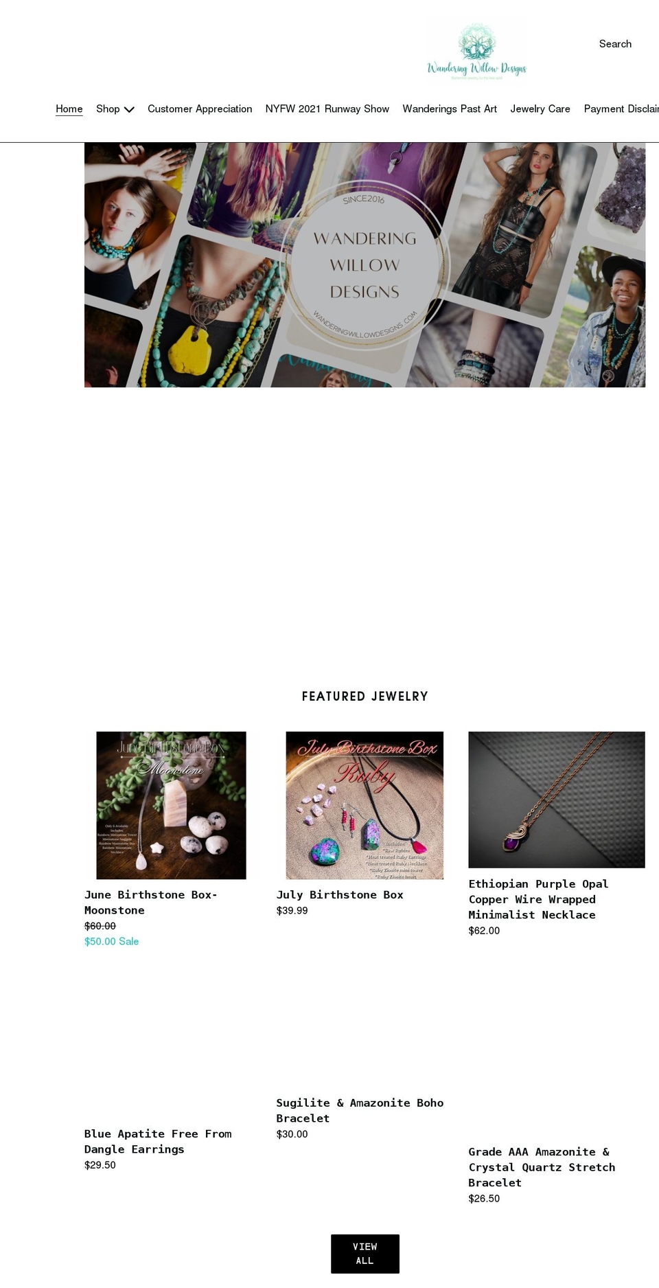wanderingwillowdesigns.com shopify website screenshot