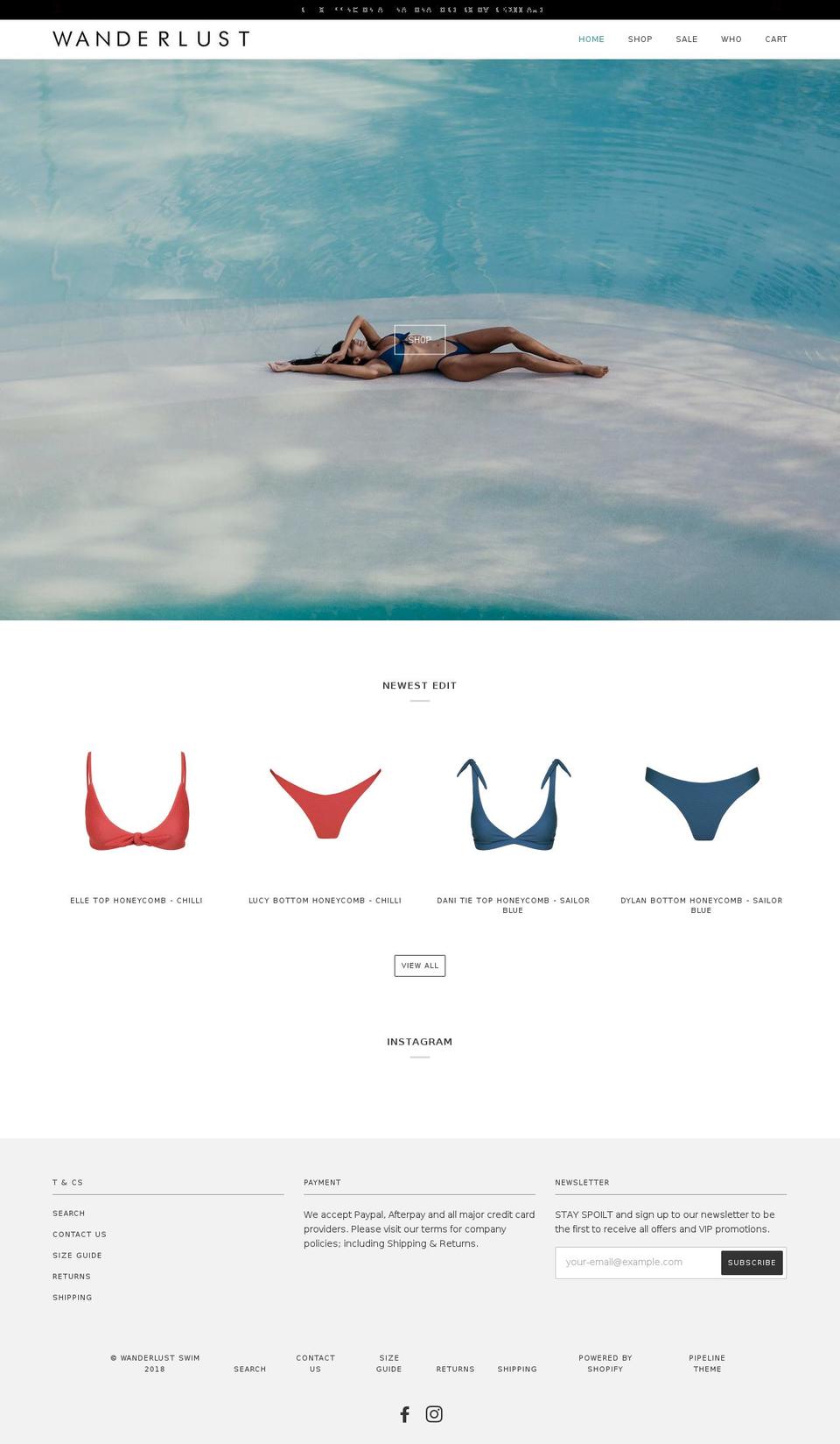 wanderlust-swim.com shopify website screenshot